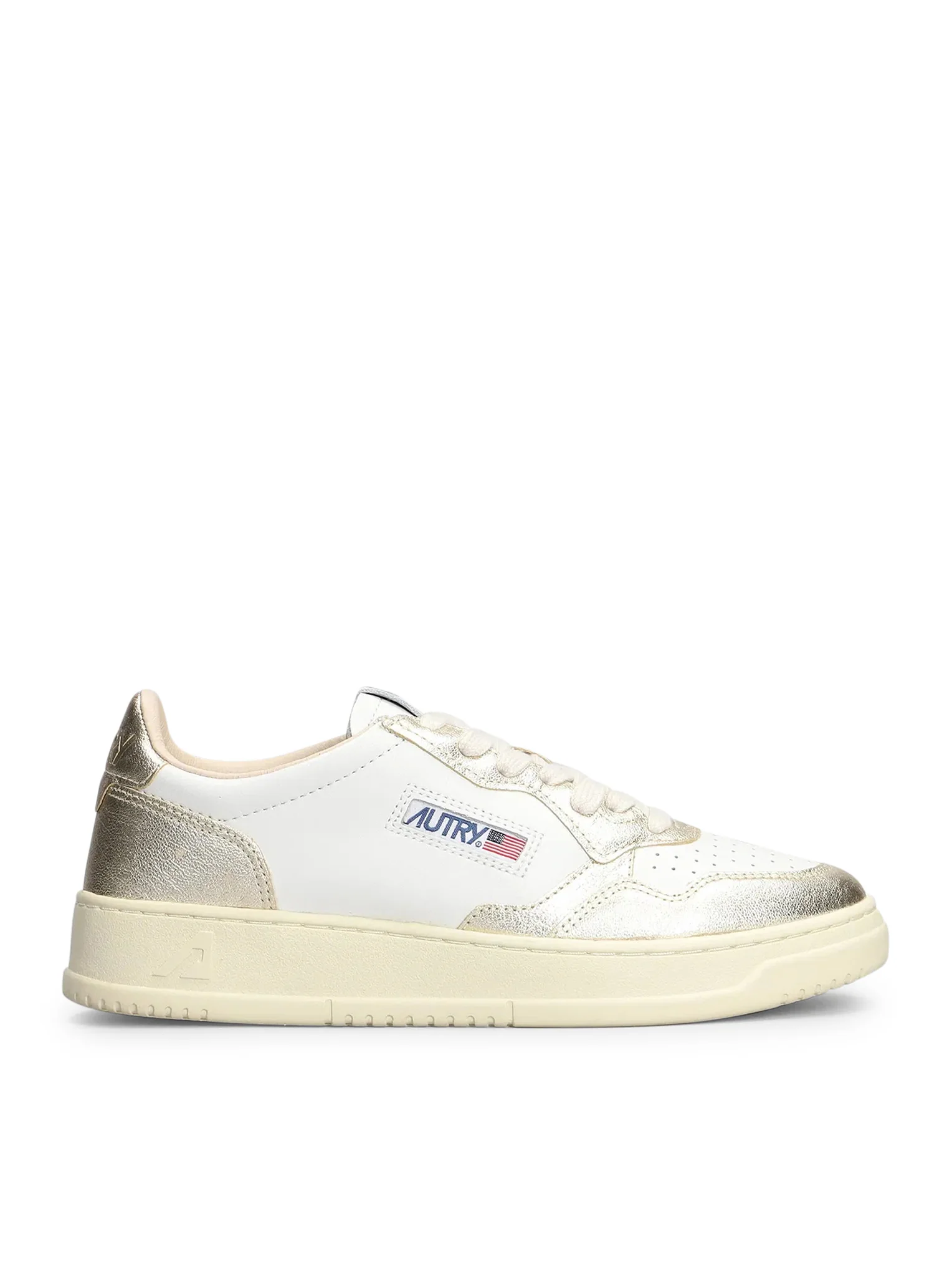 MEDALIST LOW BICOLOR SNEAKERS IN WHITE AND PLATINUM METALLIC LEATHER