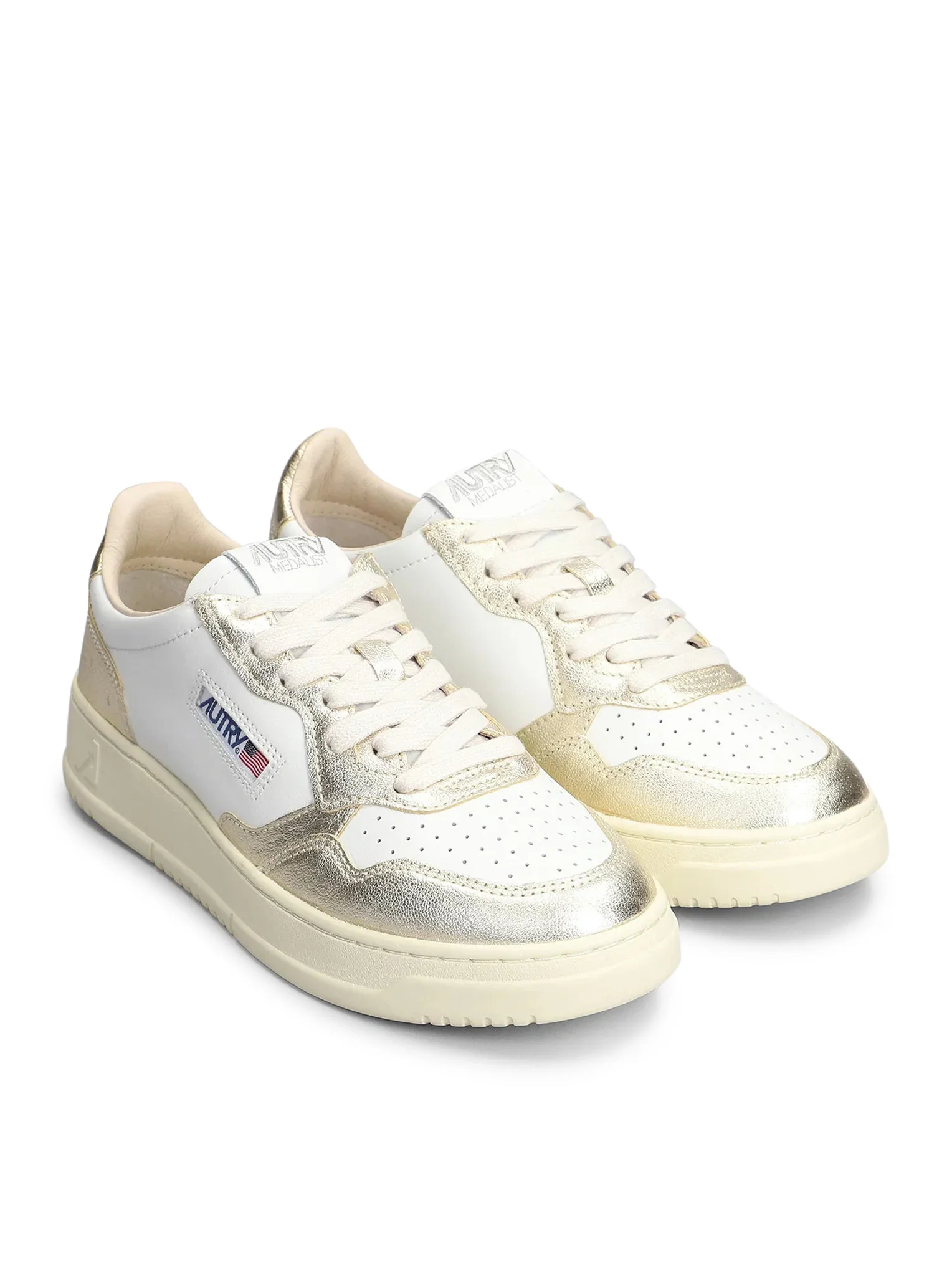 MEDALIST LOW BICOLOR SNEAKERS IN WHITE AND PLATINUM METALLIC LEATHER - Image 2