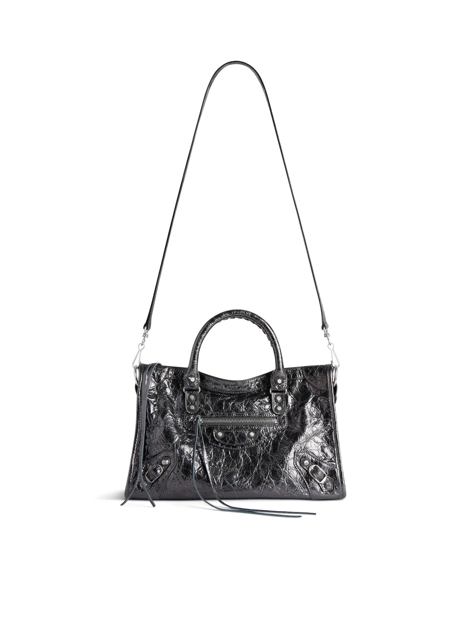 LE CITY SMALL METALLIC WOMEN`S BAG IN STEEL GREY - Image 4