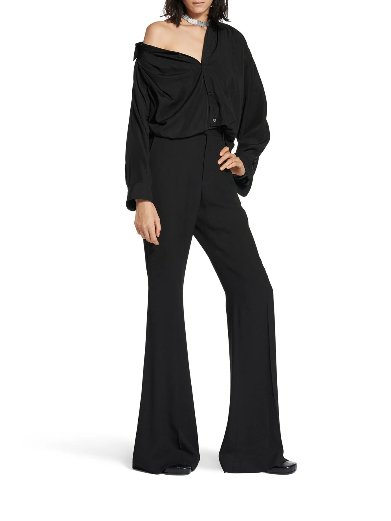 ONE SHOULDER SHIRT IN FLUID POPLIN - Image 2