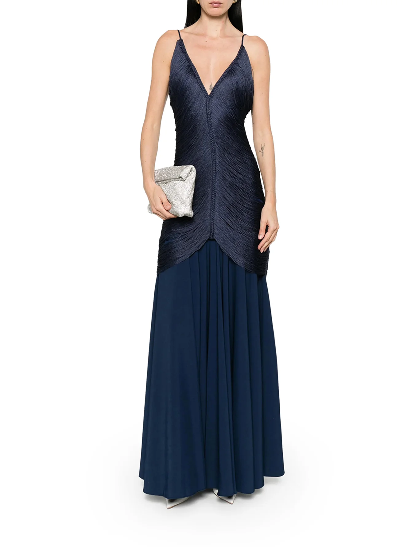LONG NOSTALGIA DRESS WITH FRINGES AND V-NECK - Image 2