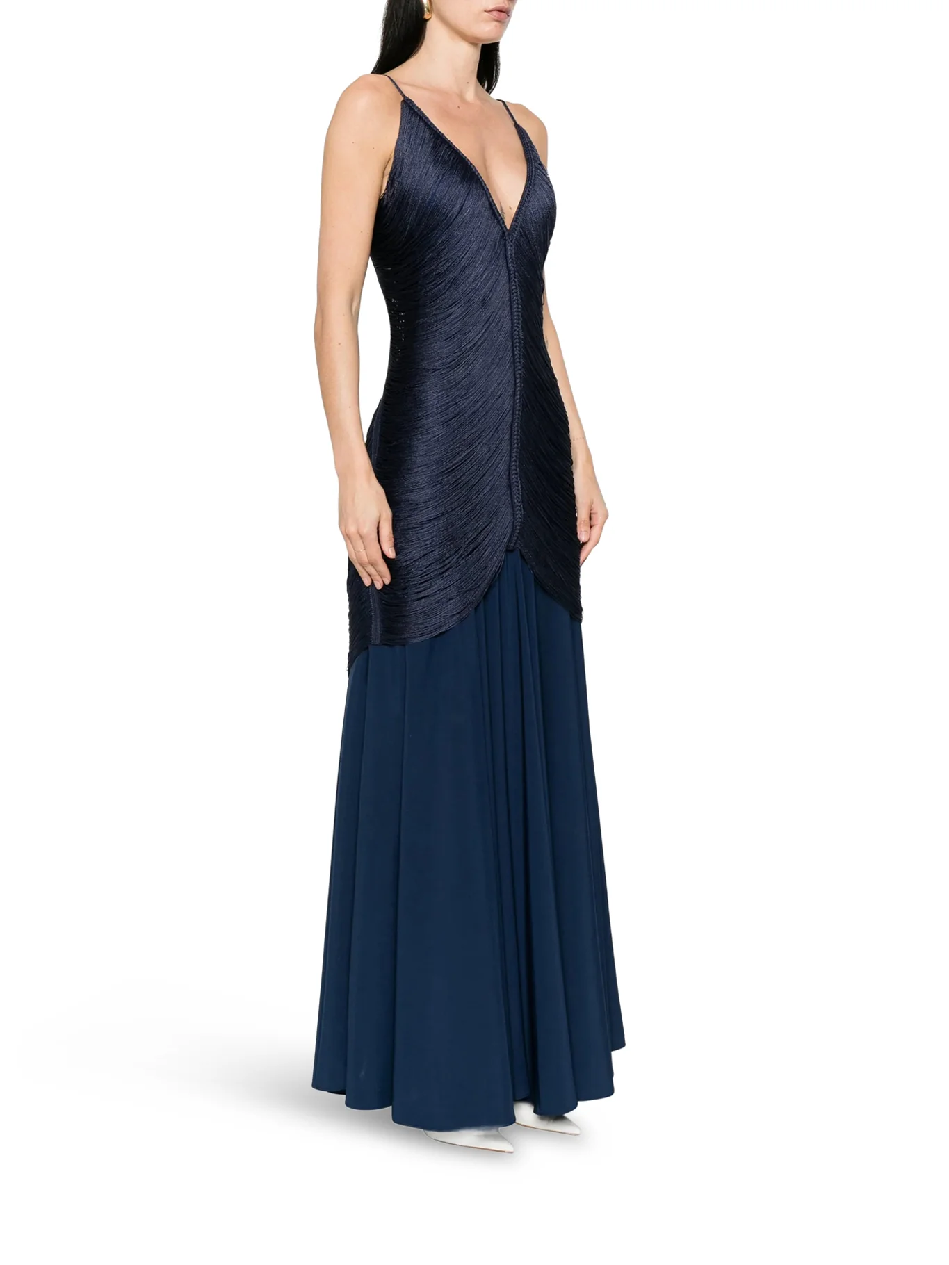 LONG NOSTALGIA DRESS WITH FRINGES AND V-NECK - Image 4
