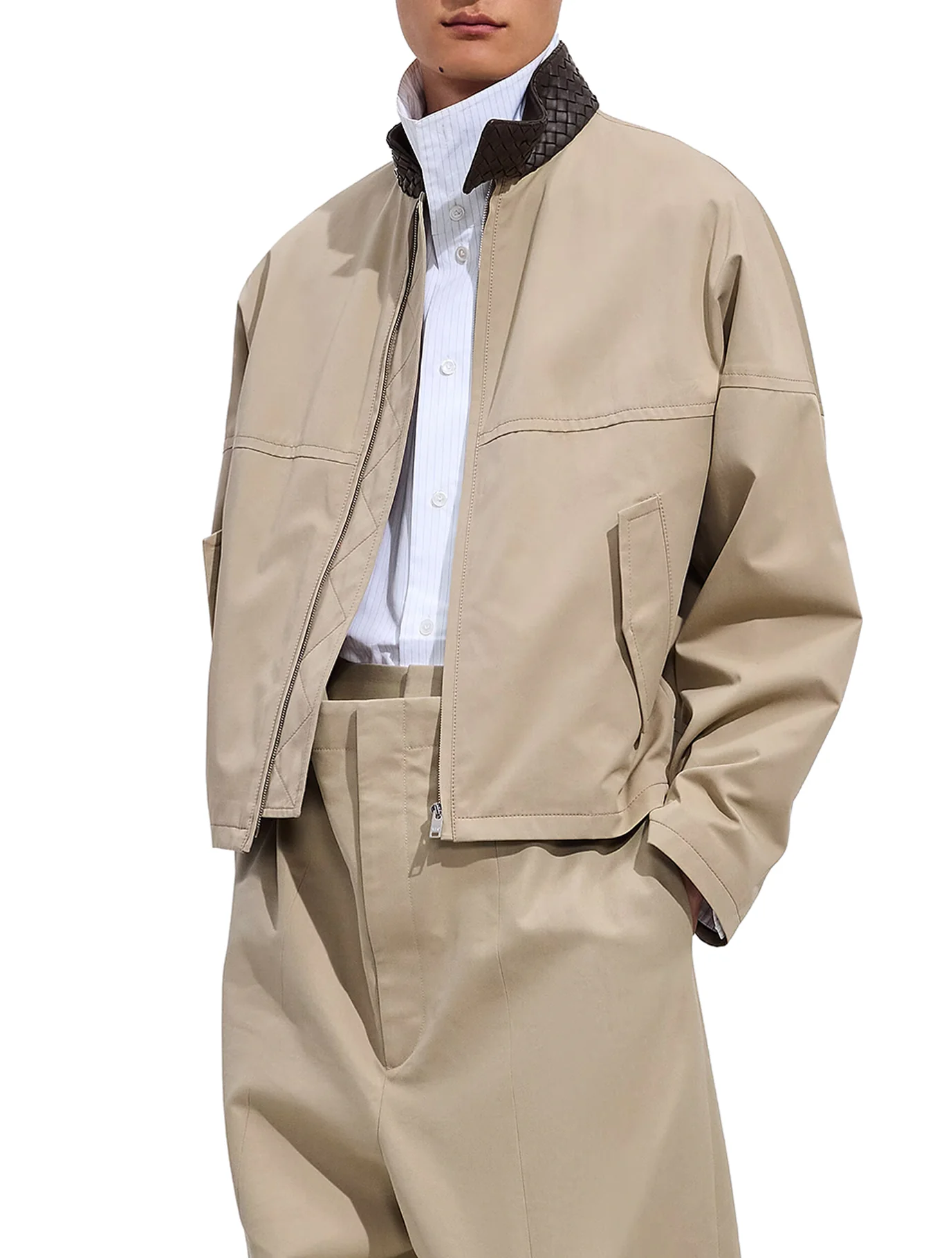 COTTON BLOUSON WITH WOVEN LEATHER COLLAR - Image 2