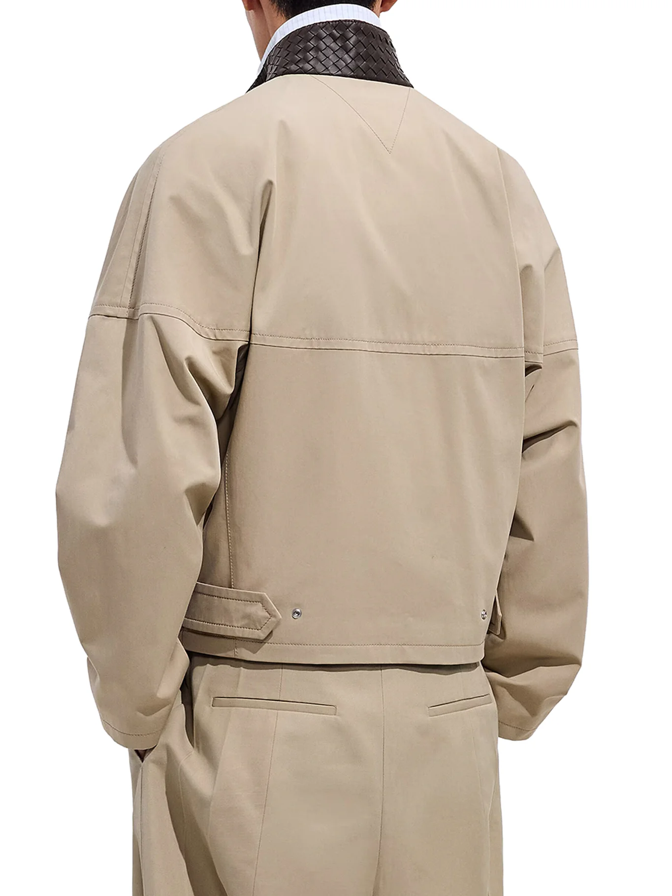 COTTON BLOUSON WITH WOVEN LEATHER COLLAR - Image 3