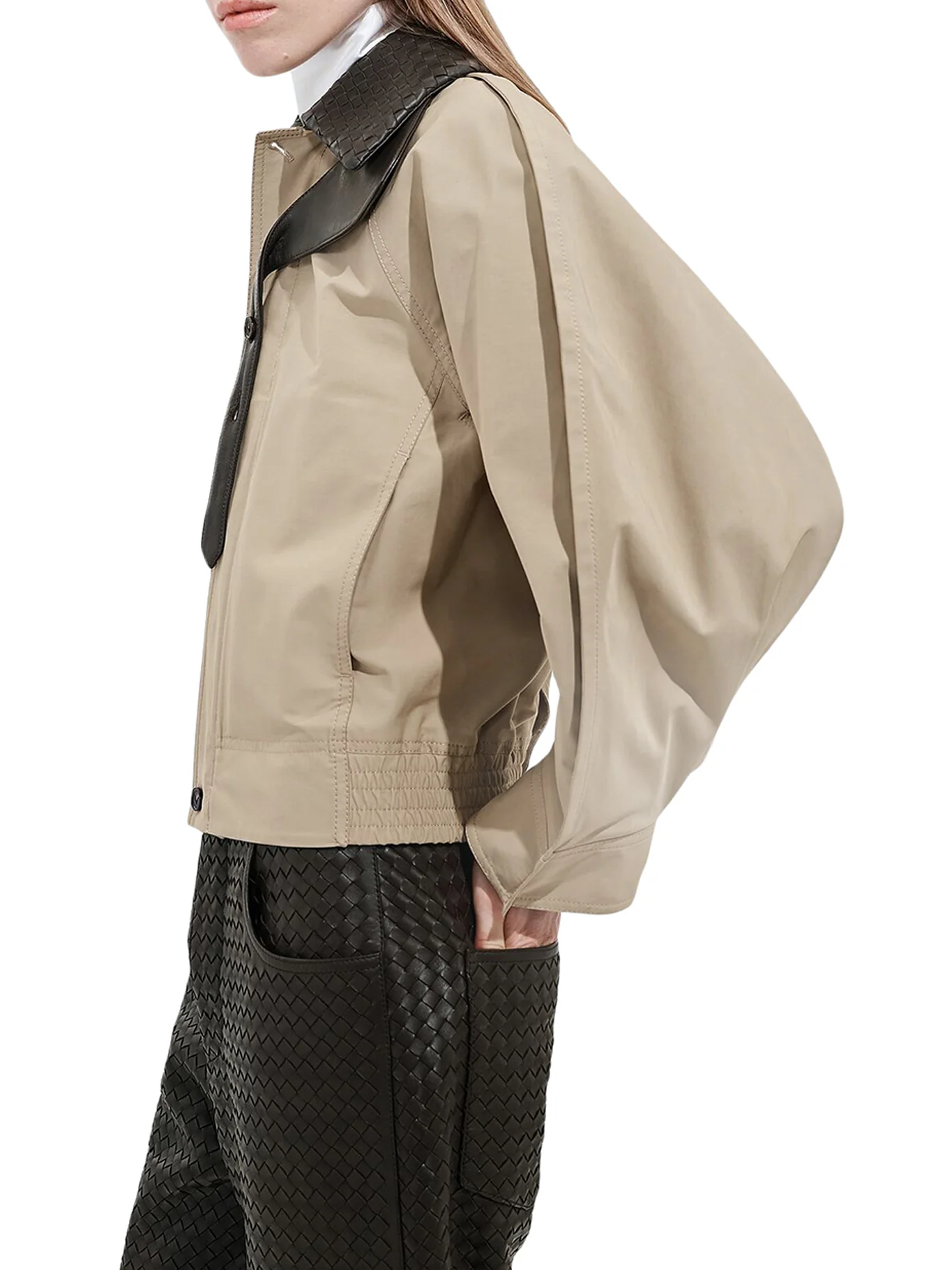 COTTON JACKET WITH LEATHER COLLAR - Image 5