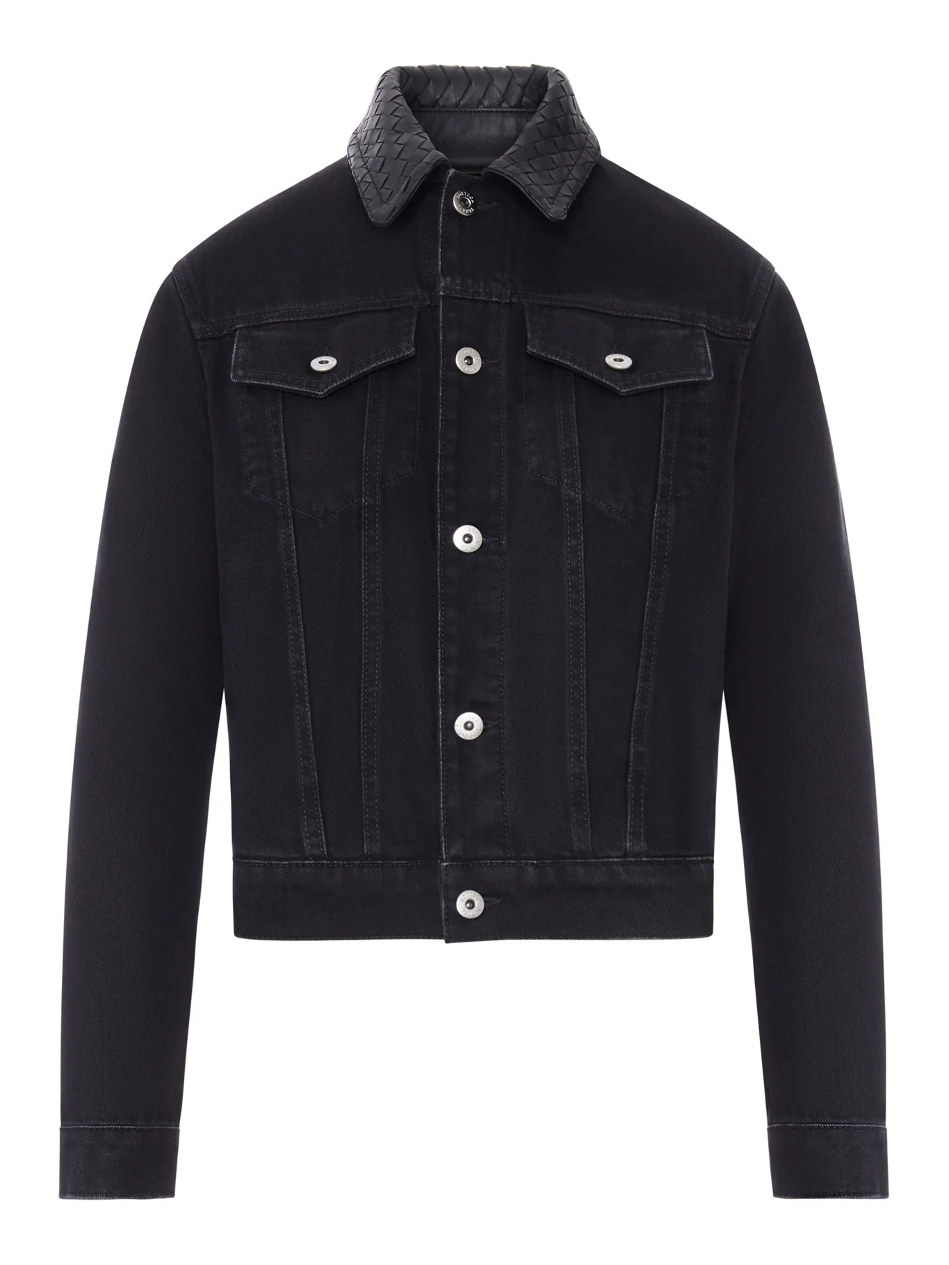 DENIM JACKET WITH BRAIDED LEATHER COLLAR