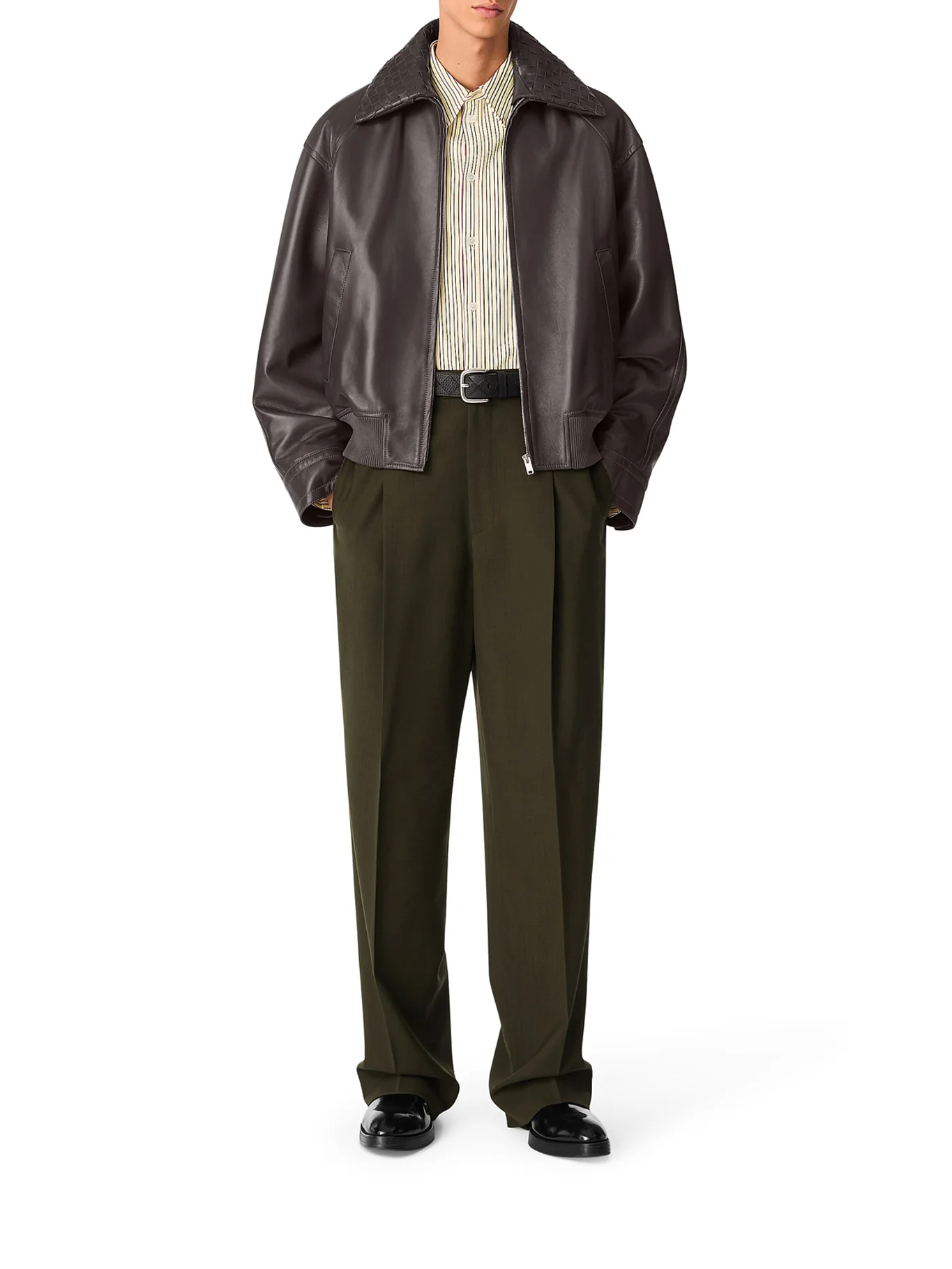 LEATHER JACKET WITH WOVEN COLLAR - Image 2