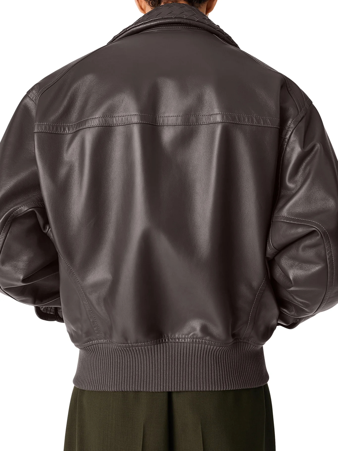 LEATHER JACKET WITH WOVEN COLLAR - Image 4