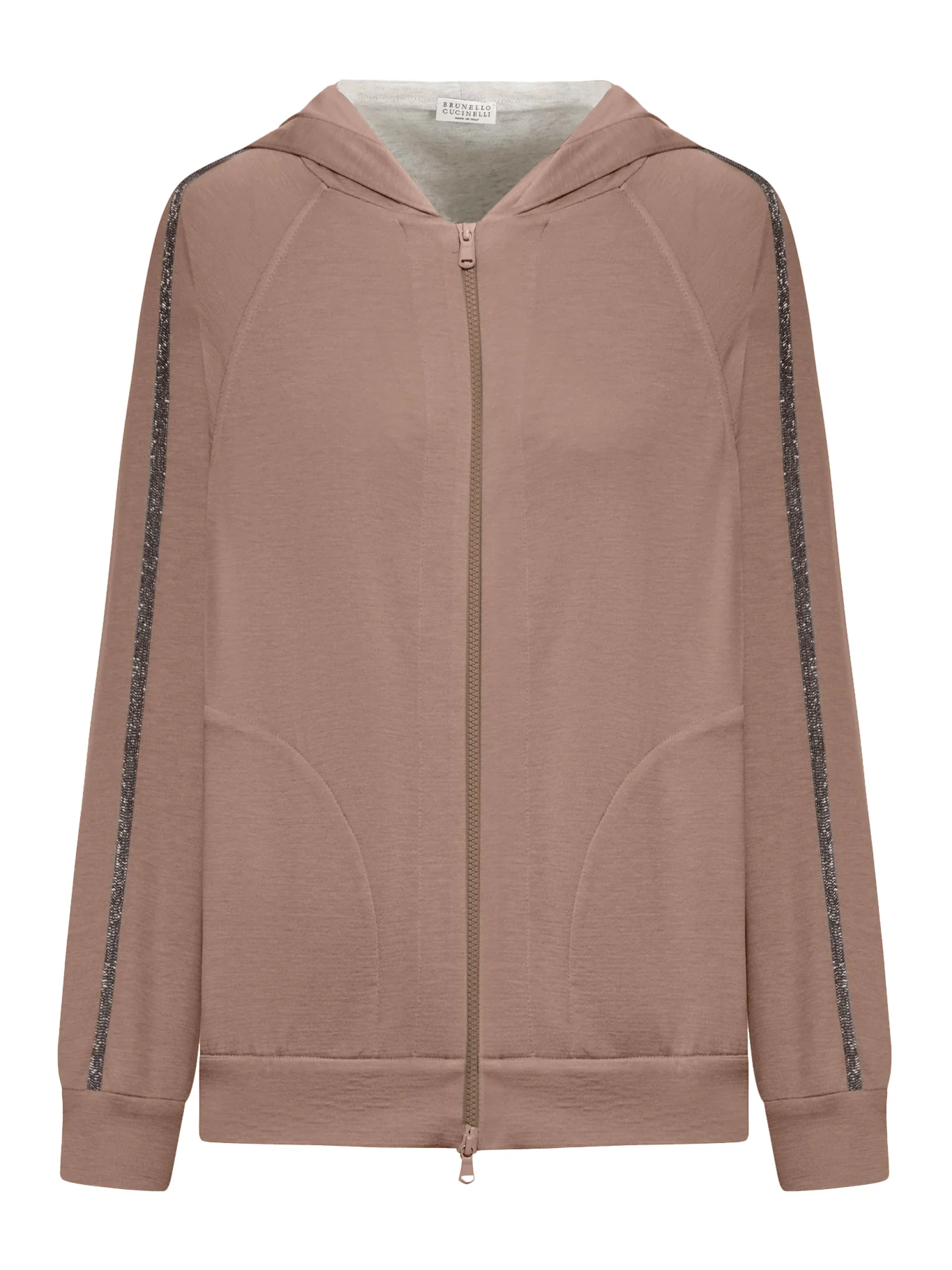 COTTON AND SILK INTERLOCK TOPWEAR WITH HOOD AND PRECIOUS STRIPE