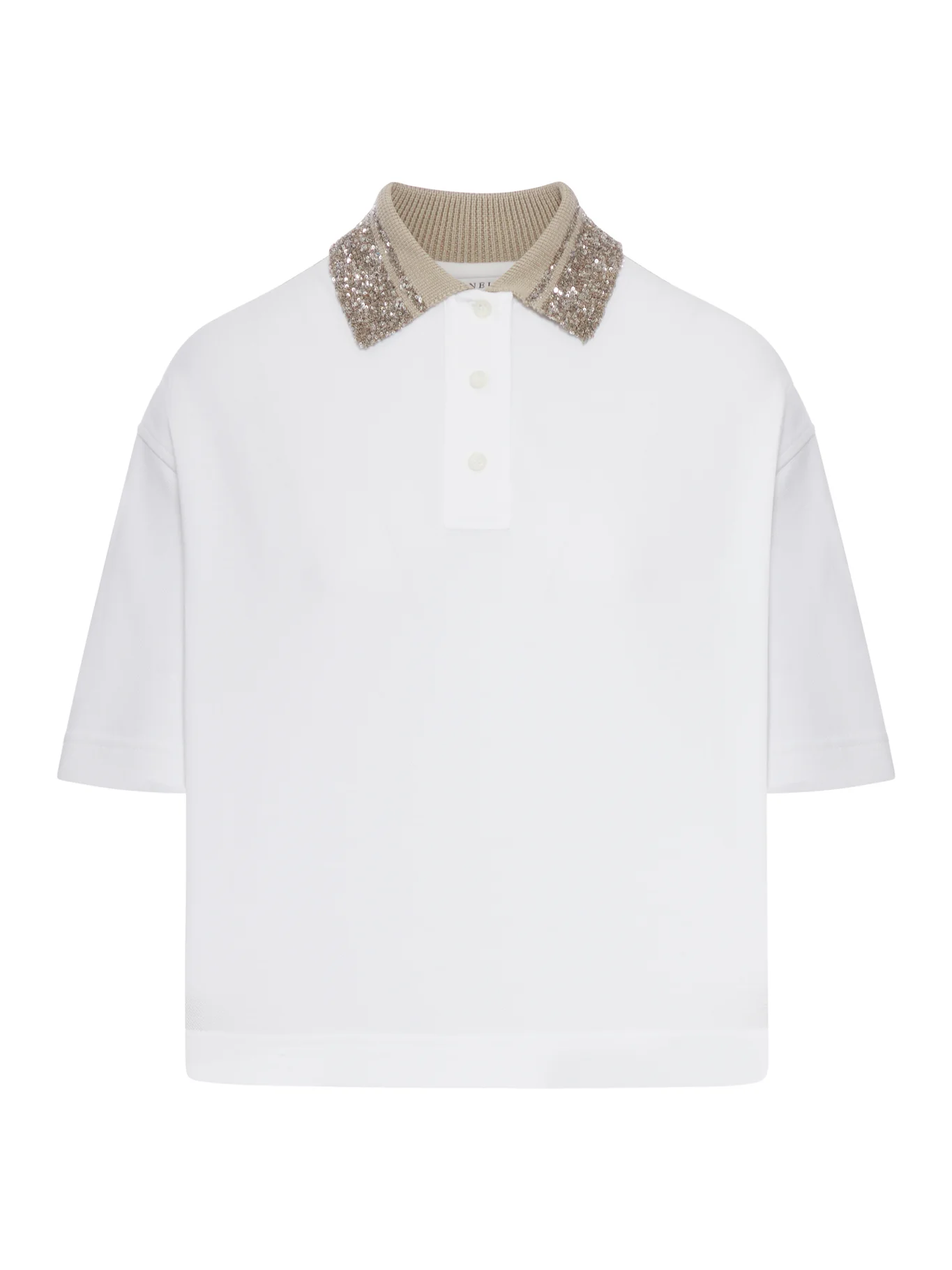 COTTON JERSEY POLO SHIRT WITH DAZZLING KNIT COLLAR
