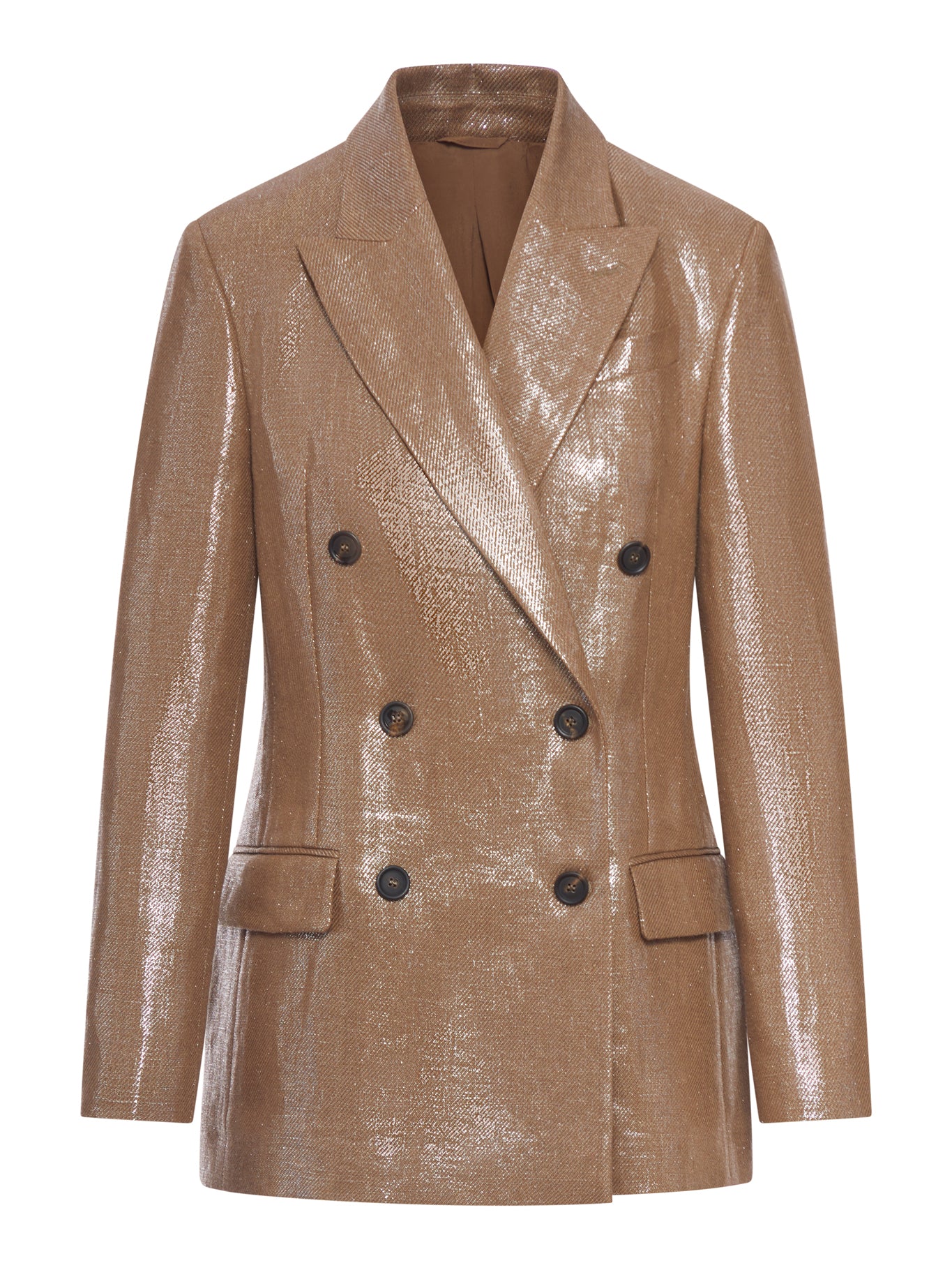 DOUBLE-BREASTED BLAZER IN LAMINATED FABRIC WITH A SHINY EFFECT