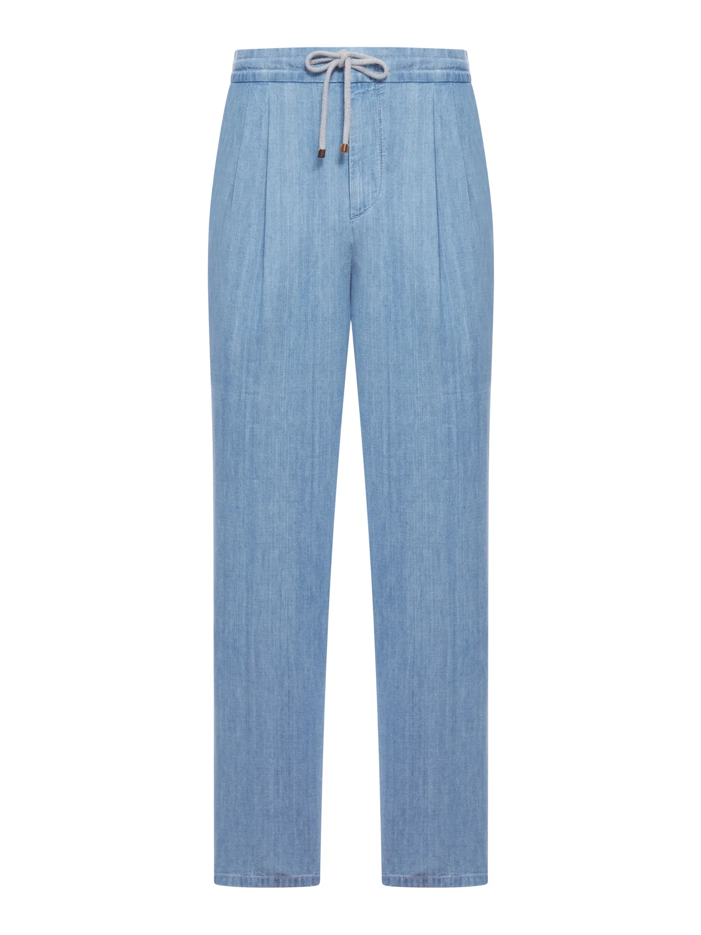LIGHTWEIGHT DENIM TROUSERS WITH DRAWSTRING AND DOUBLE PLEATS