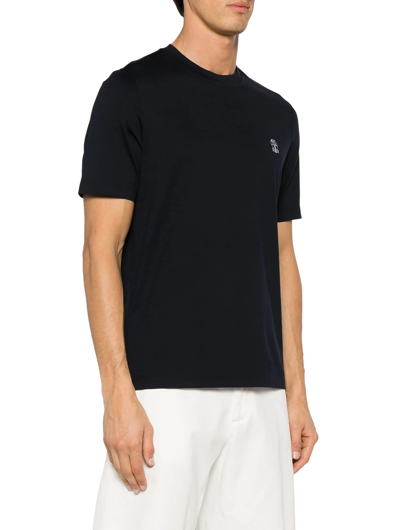 BLUE COTTON T-SHIRT WITH CONTRASTING LOGO PRINT - Image 3