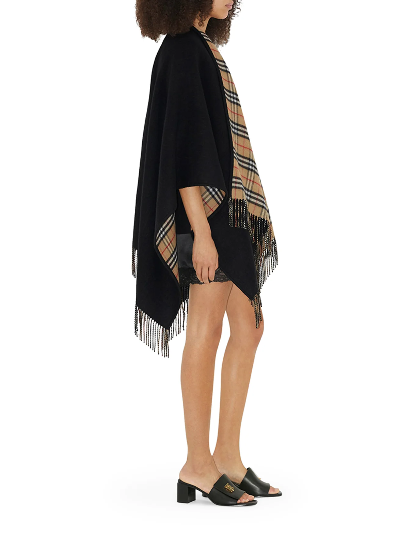 REVERSIBLE CHECK WOOL CAPE - Image 3