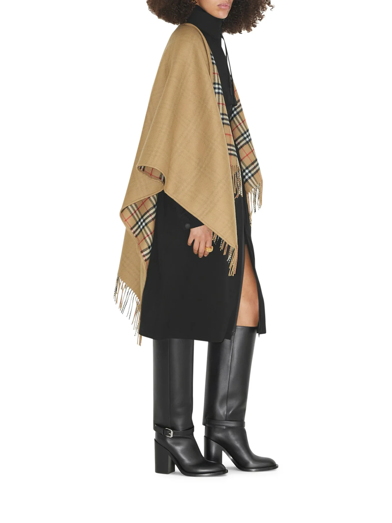 REVERSIBLE CHECK WOOL CAPE - Image 4