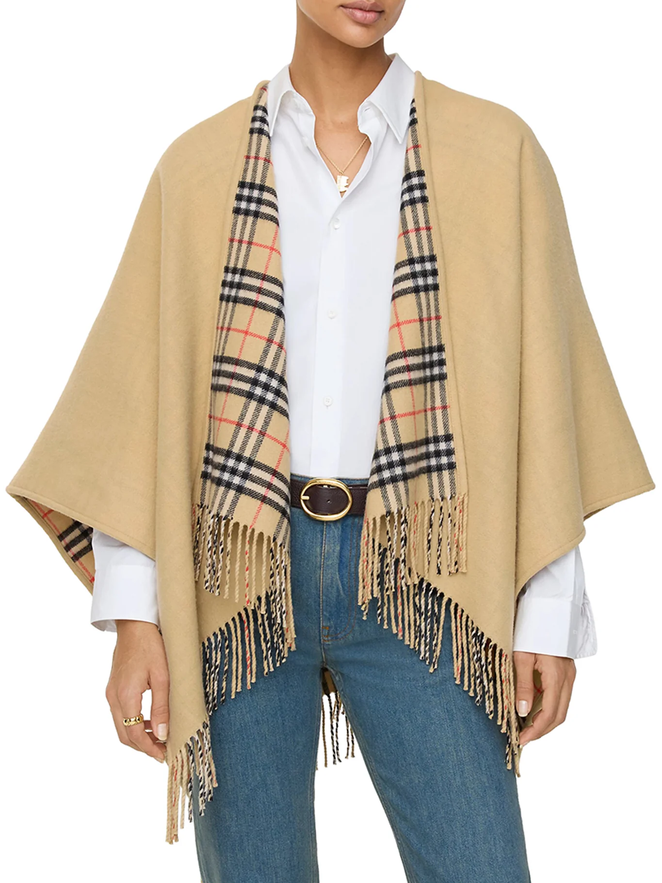 REVERSIBLE CHECK WOOL CAPE - Image 2