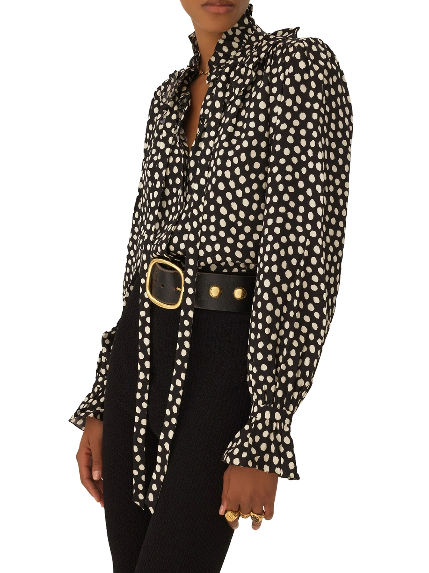 BLOUSE WITH RUFFLES AND RIBBONS ON THE FRONT IN SILK JACQUARD - Image 3