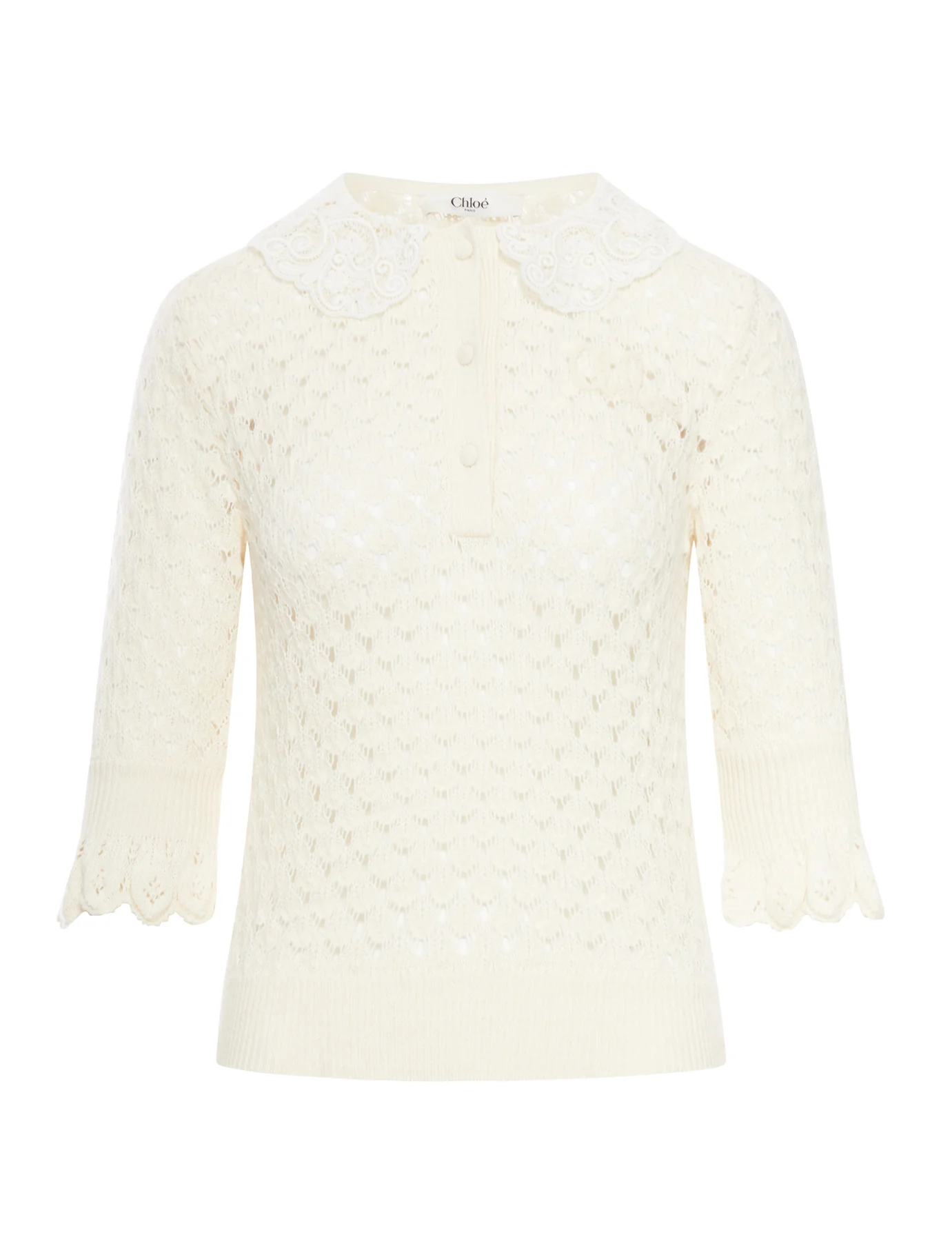 COTTON AND WOOL PERFORATED KNIT SWEATER