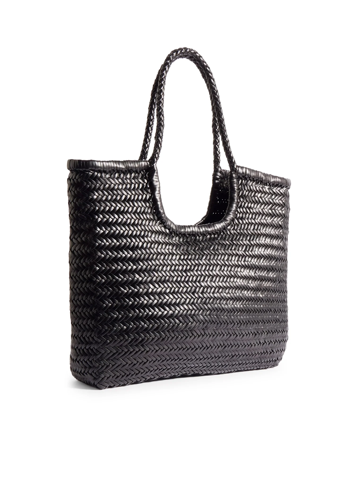 NS DIAGONAL BLACK LEATHER TOTE BAG - Image 3