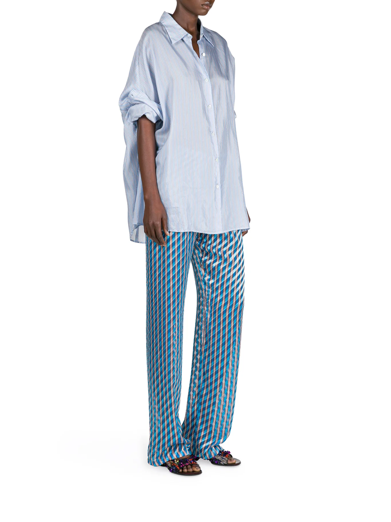 OVERSIZED STRIPED CUPRO SHIRT - Image 4