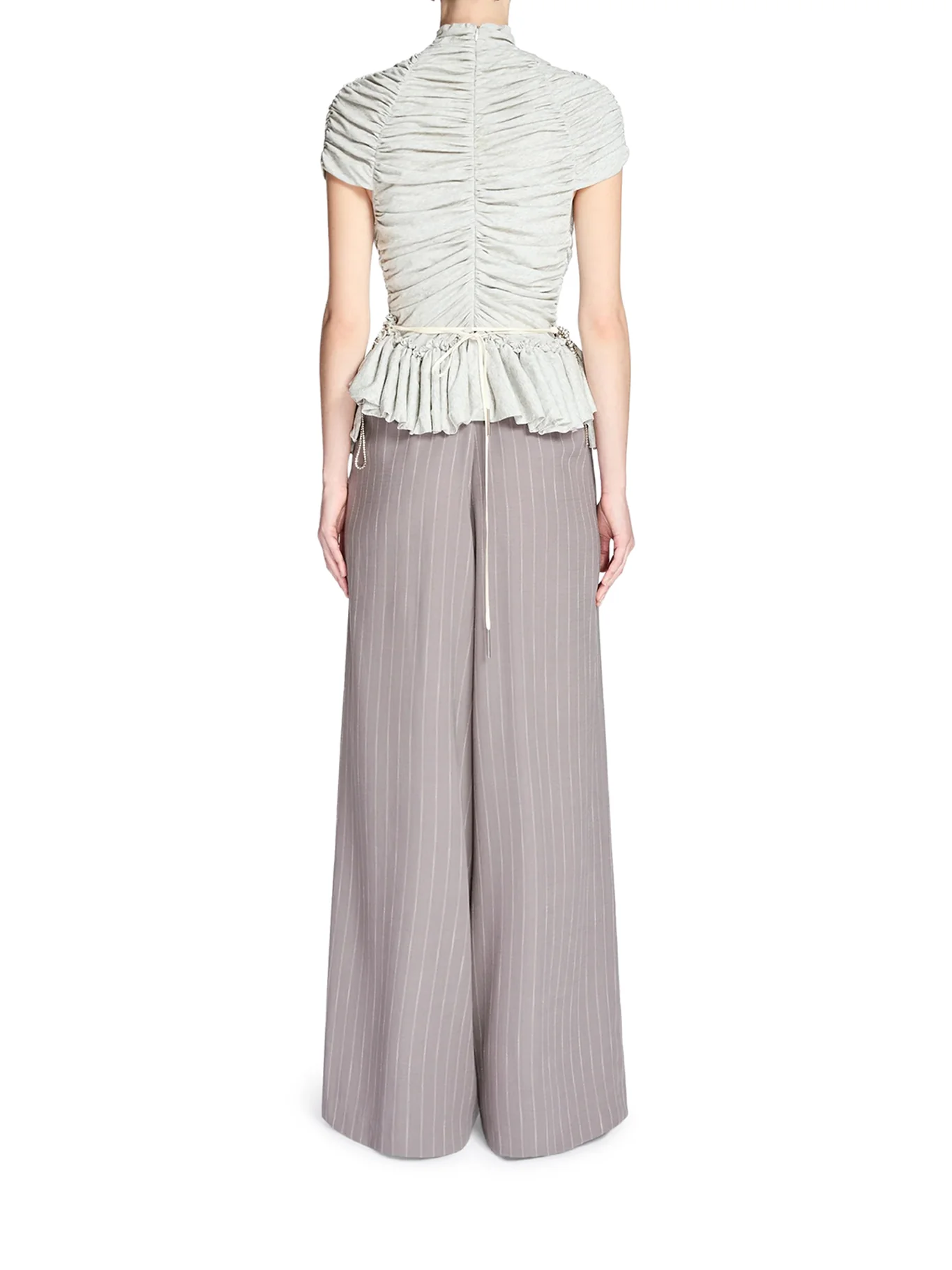 WIDE-LEG PINSTRIPED FABRIC TROUSERS WITH PLEATS - Image 4