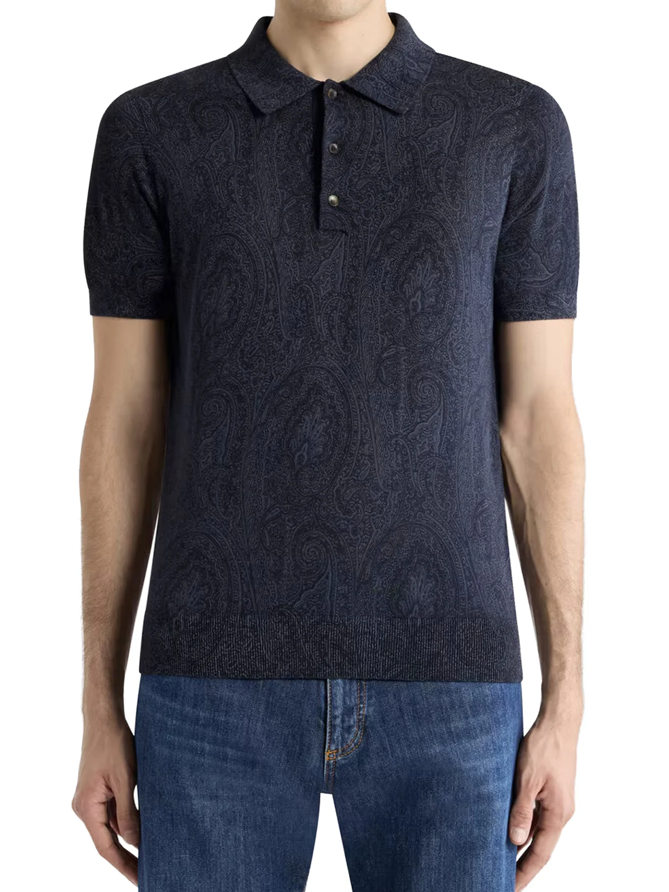 COTTON BLEND POLO SHIRT WITH FLORAL PAISLEY PATTERN - Image 2