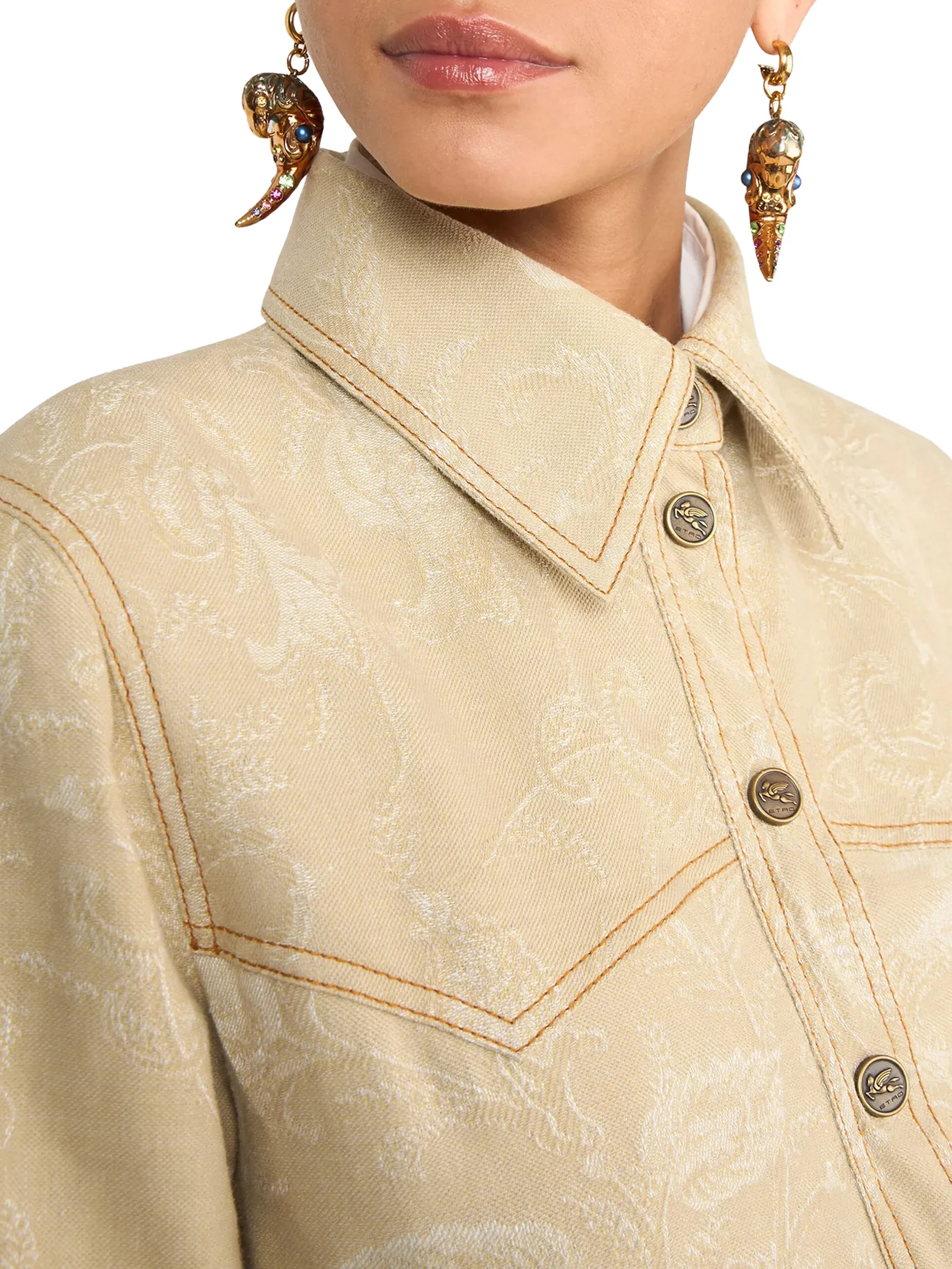 JACQUARD OVERSHIRT WITH TONE-ON-TONE FLORAL PATTERN - Image 5
