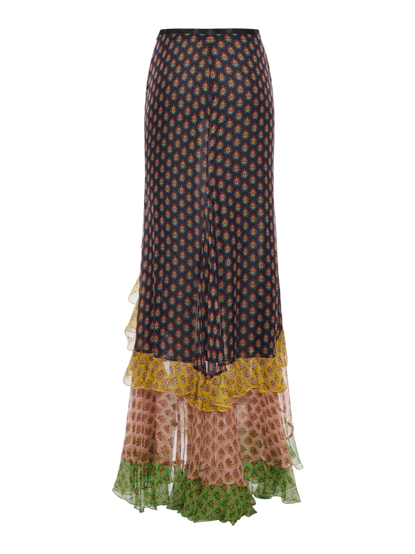 LONG PATCHWORK SILK SKIRT WITH RUFFLES - Image 2