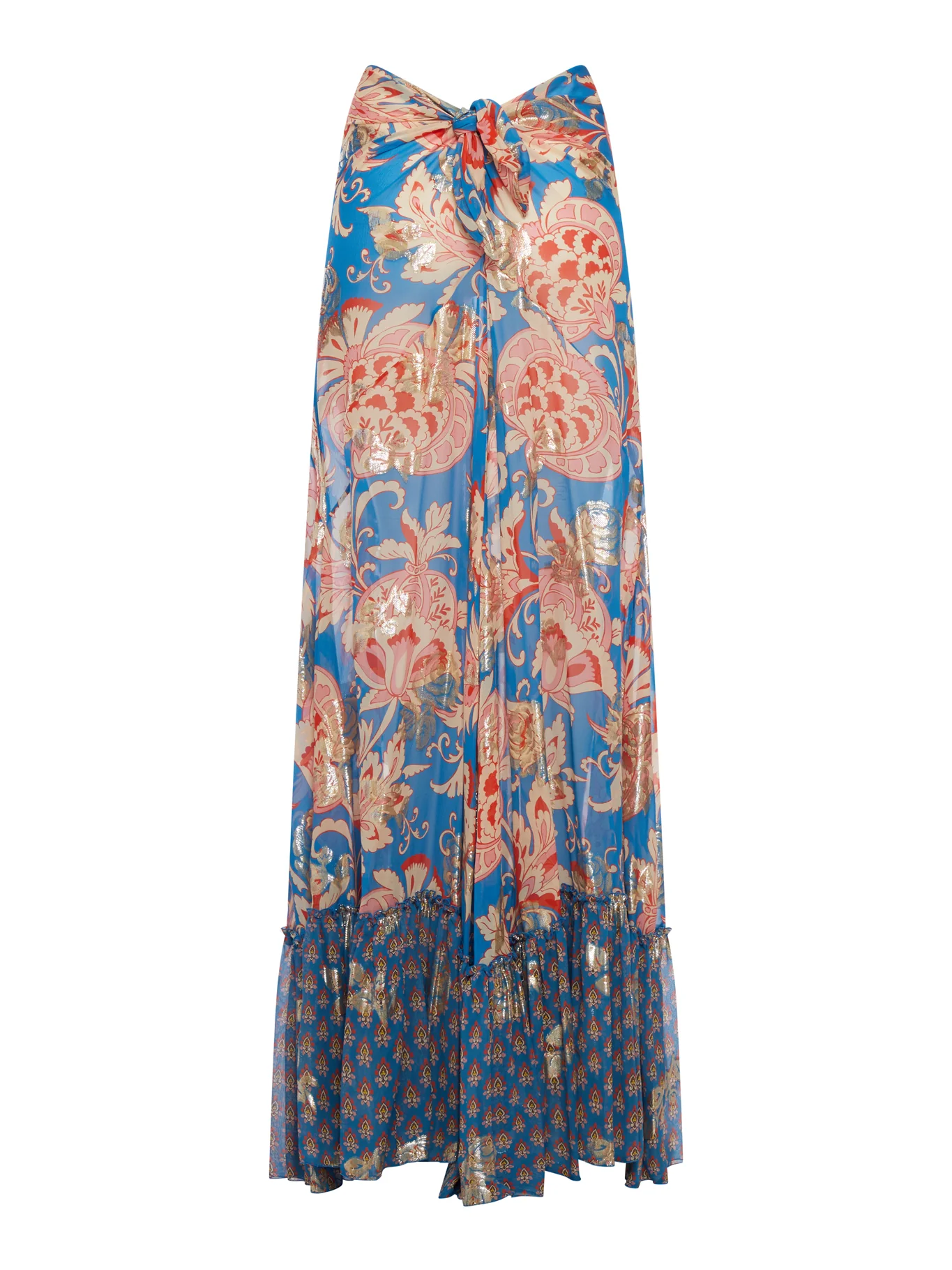 LONG PRINTED SILK SKIRT WITH GOLD LAMINATED DETAILS - Image 2