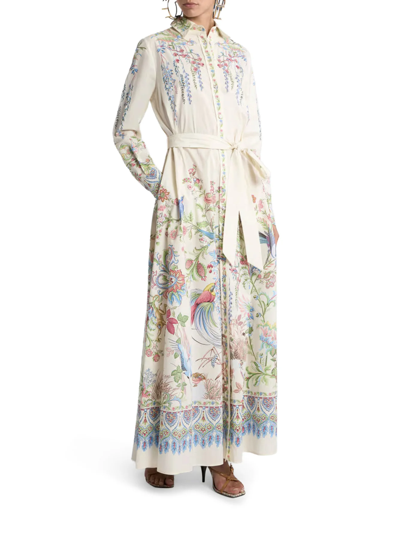 LONG SILK CHEMISIER DRESS WITH FLORAL PRINT AND BELT - Image 2
