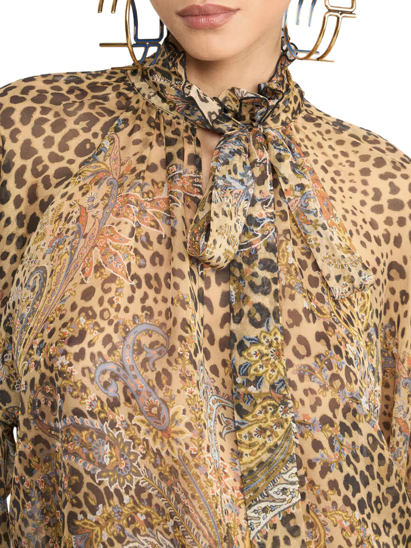 SILK CHIFFON BLOUSE WITH SCARF AND ANIMAL PAISLEY PATTERN - Image 4