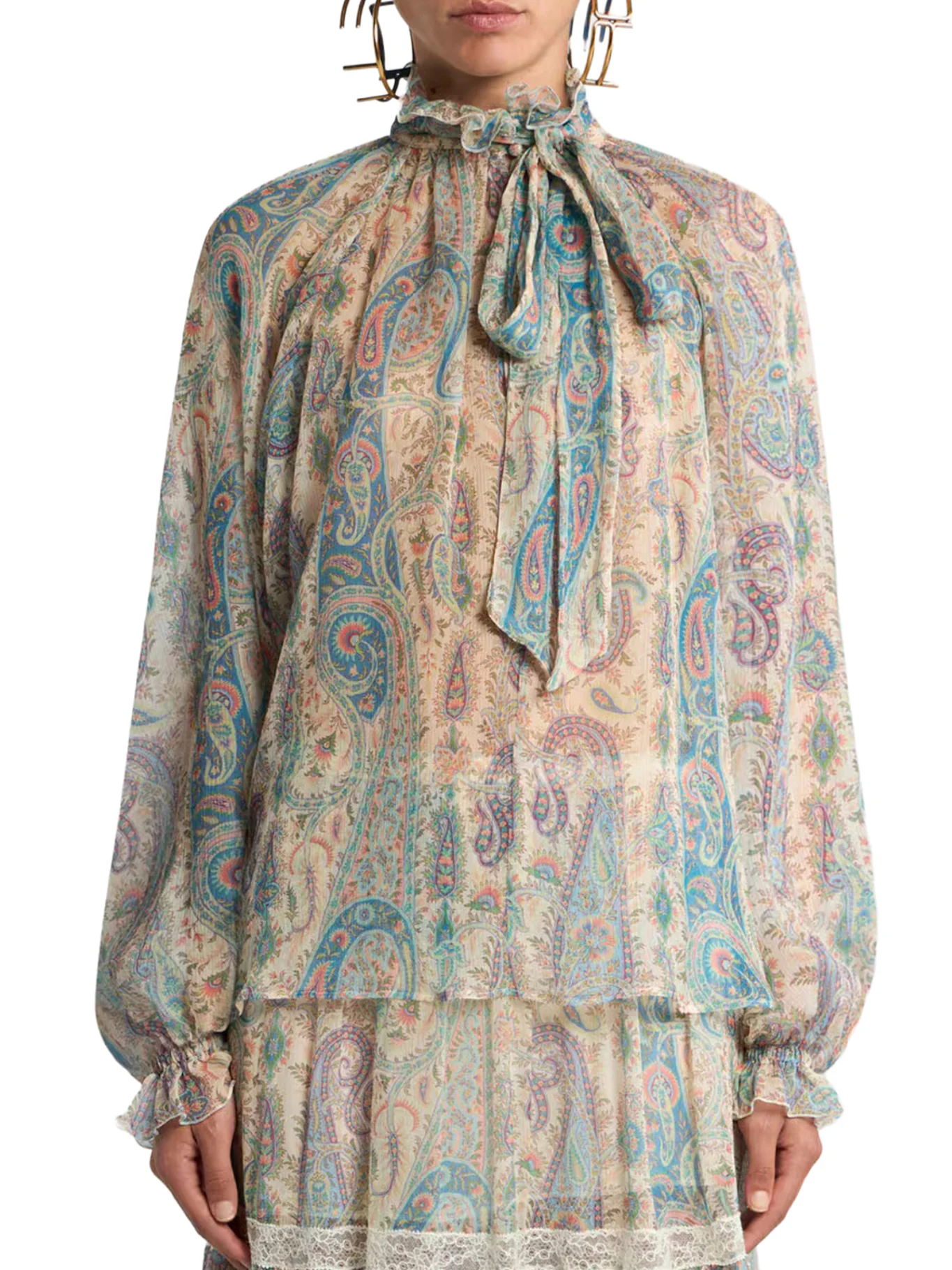SILK CREPON BLOUSE WITH SCARF AND PAISLEY FOLIAGE MOTIF - Image 2