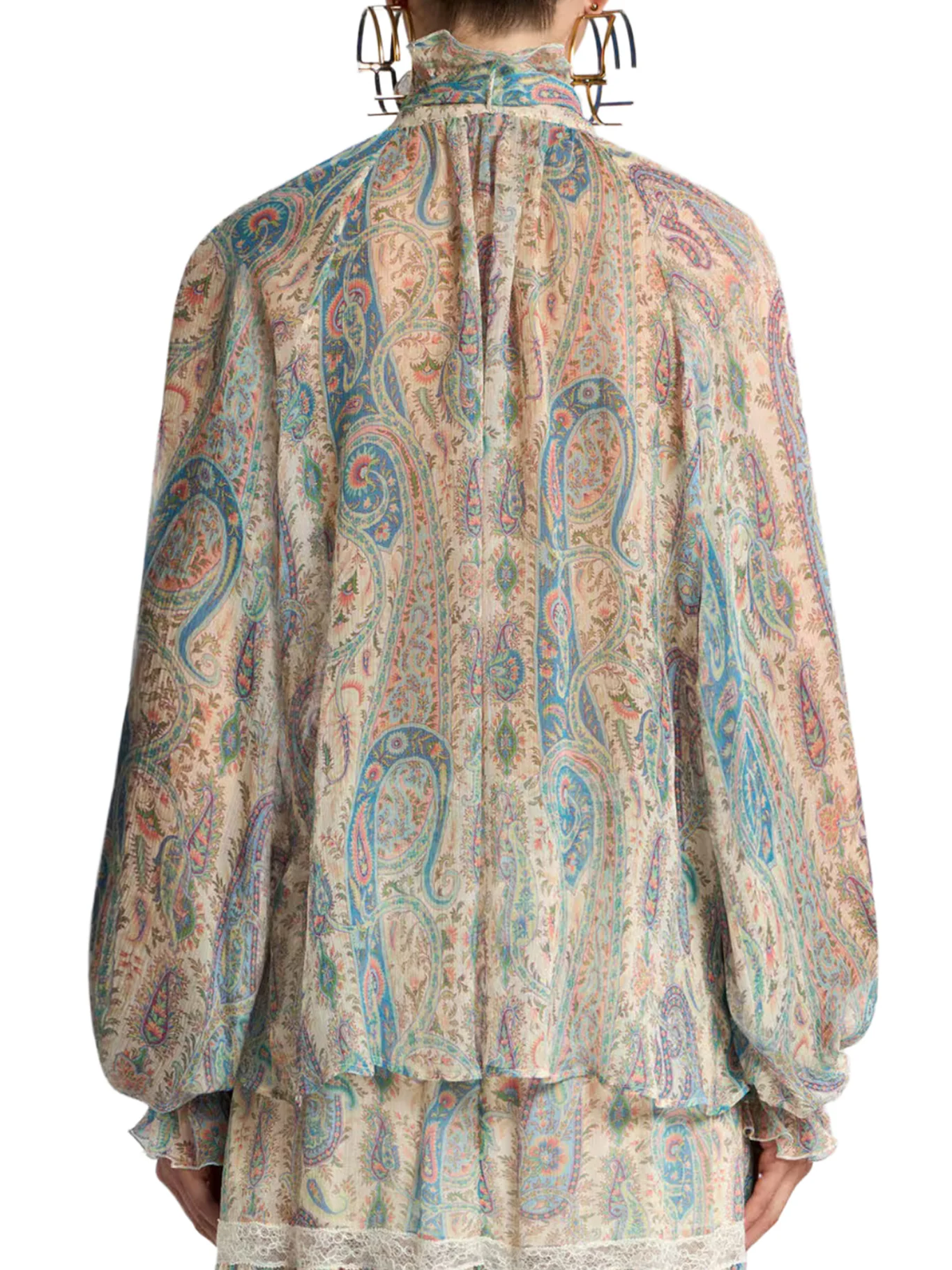 SILK CREPON BLOUSE WITH SCARF AND PAISLEY FOLIAGE MOTIF - Image 3