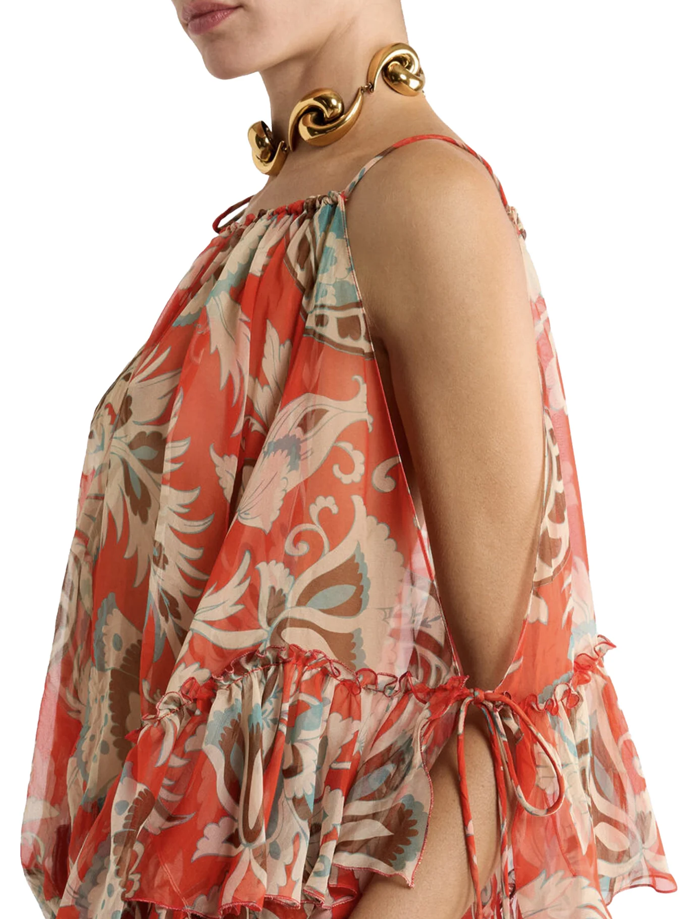 SINGLE-SLEEVED SILK TOP WITH FLORAL PATTERN - Image 5
