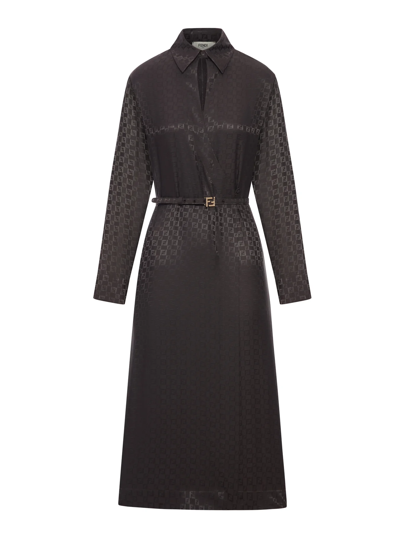 BROWN FF JACQUARD SILK DRESS