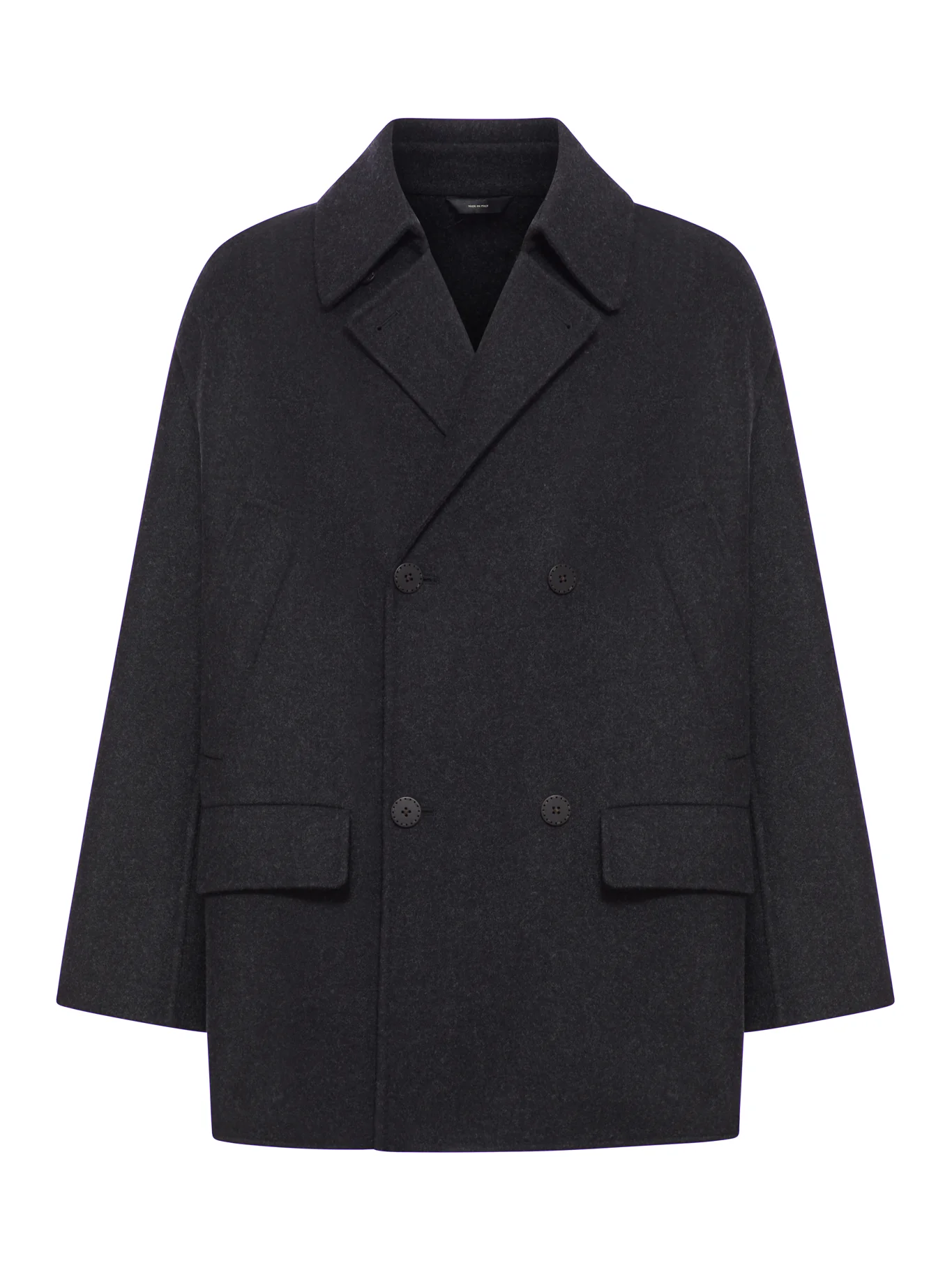 DOUBLE-BREASTED WOOL CABAN COAT
