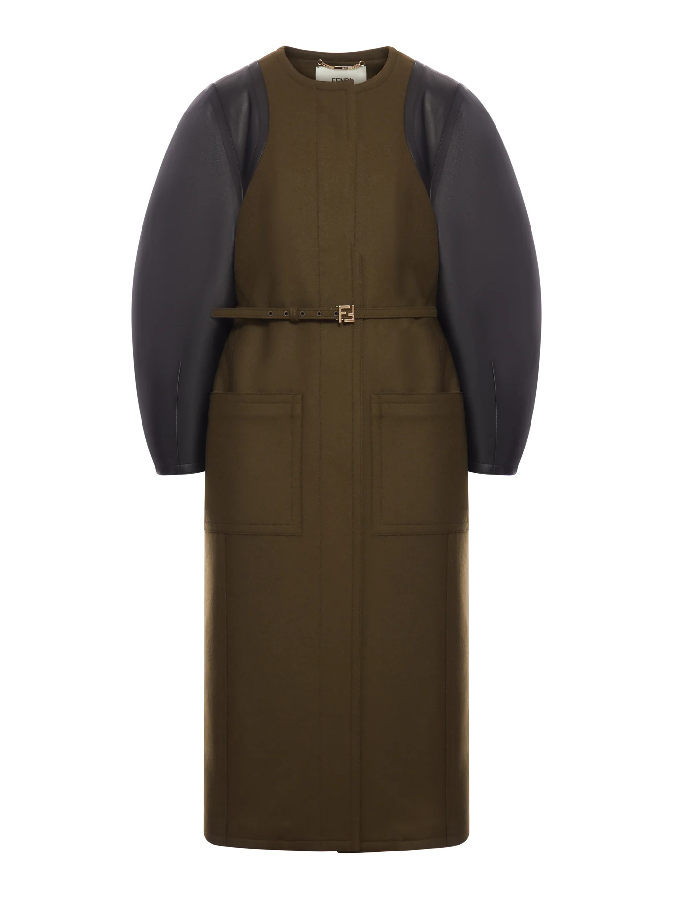 GREEN WOOL AND LEATHER COAT