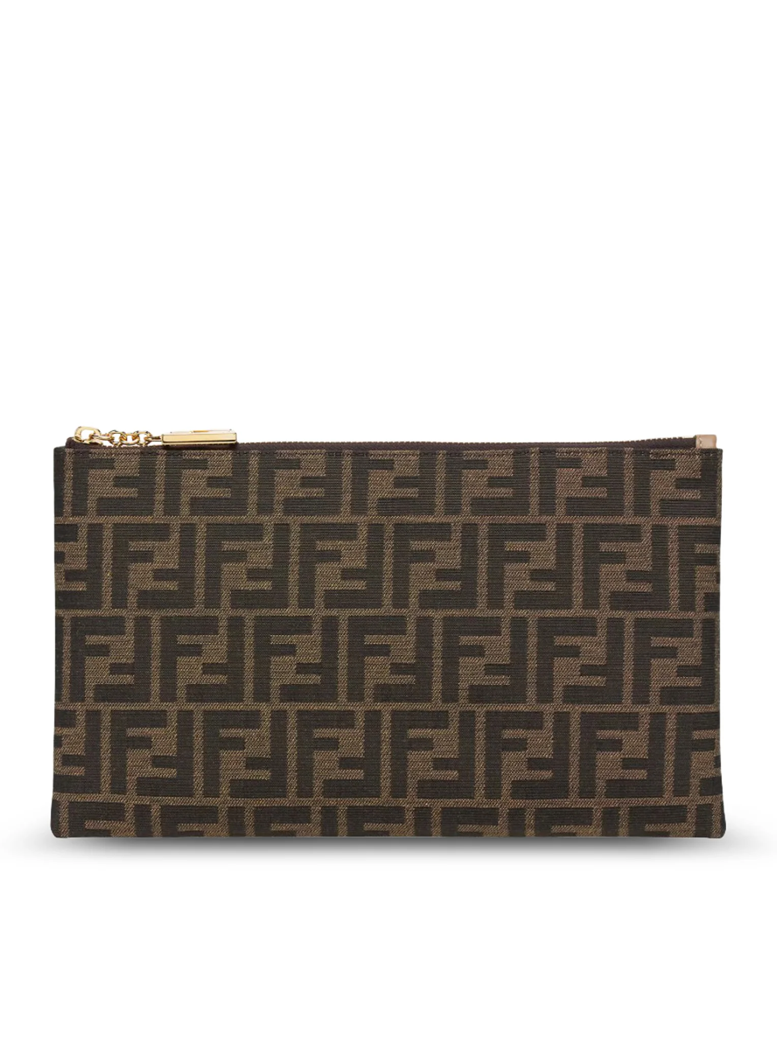 MEDIUM BAGUETTE FLAT POUCH IN BROWN FF JACQUARD FABRIC