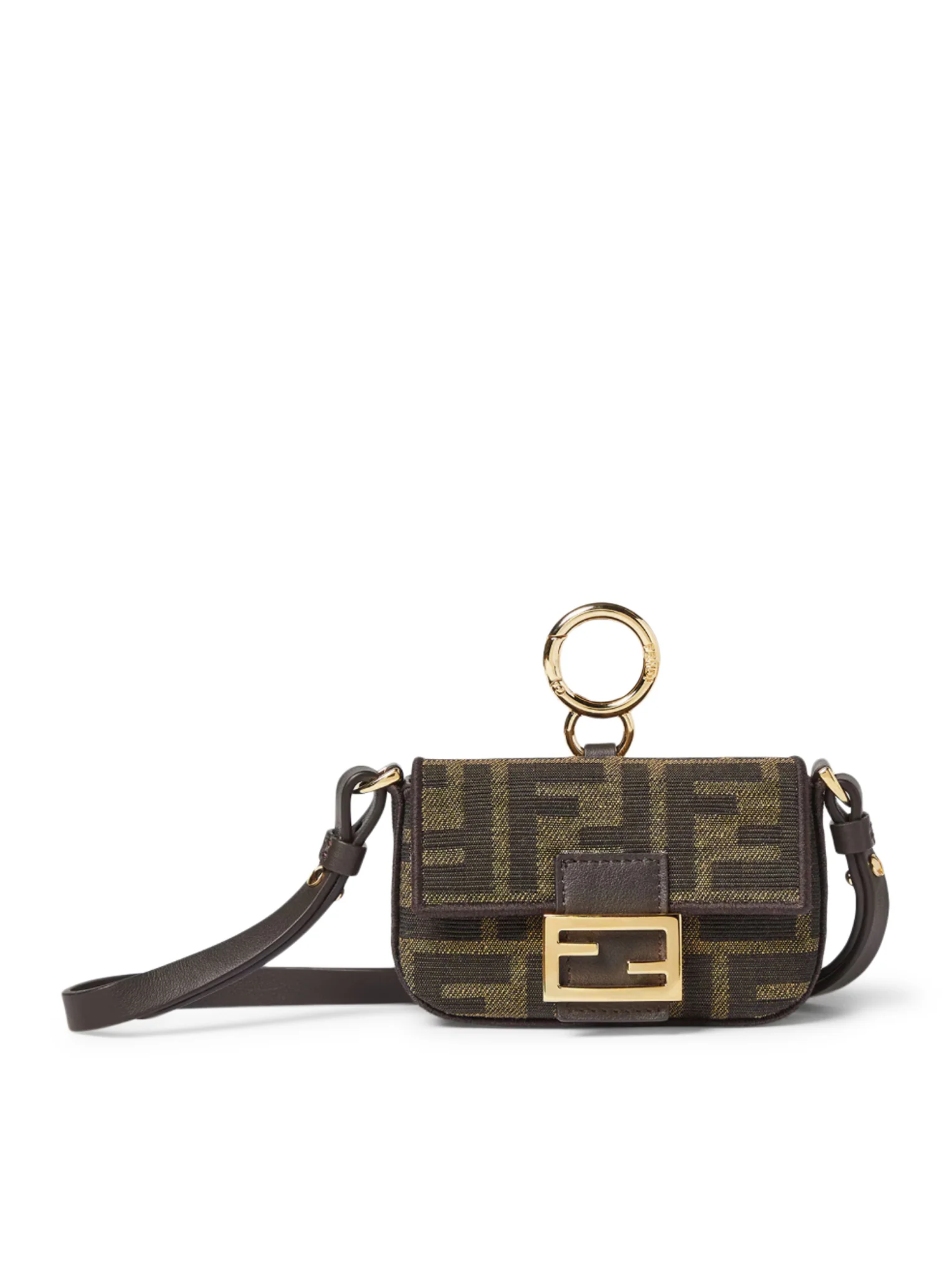 NANO BAGUETTE CHARM CHARM IN BROWN FF JACQUARD FABRIC