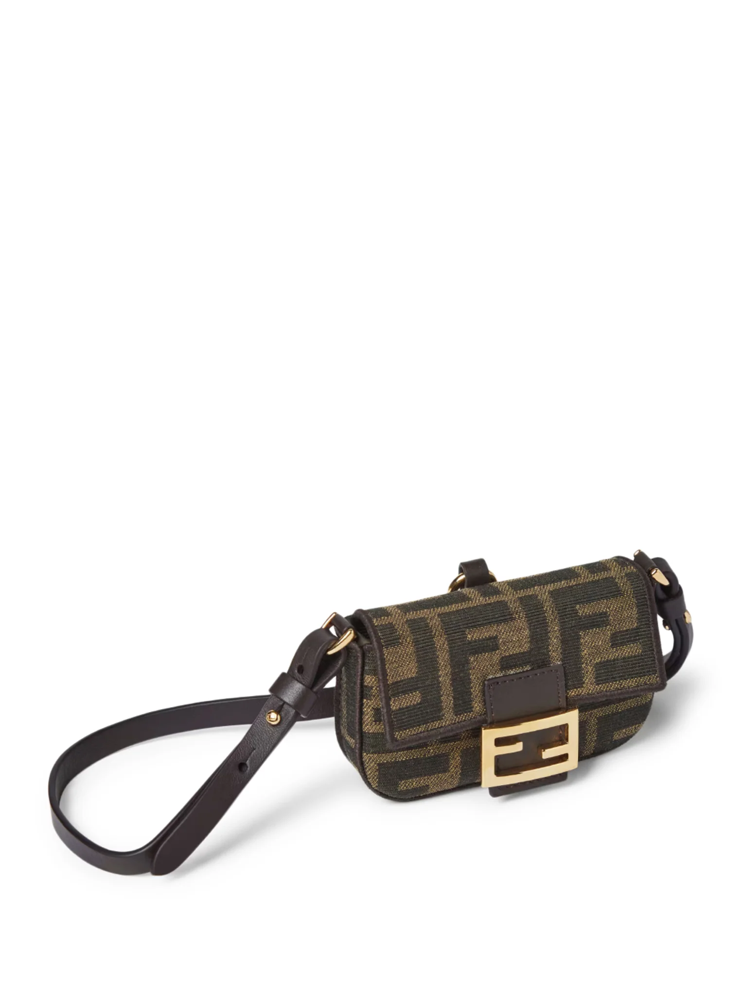 NANO BAGUETTE CHARM CHARM IN BROWN FF JACQUARD FABRIC - Image 3