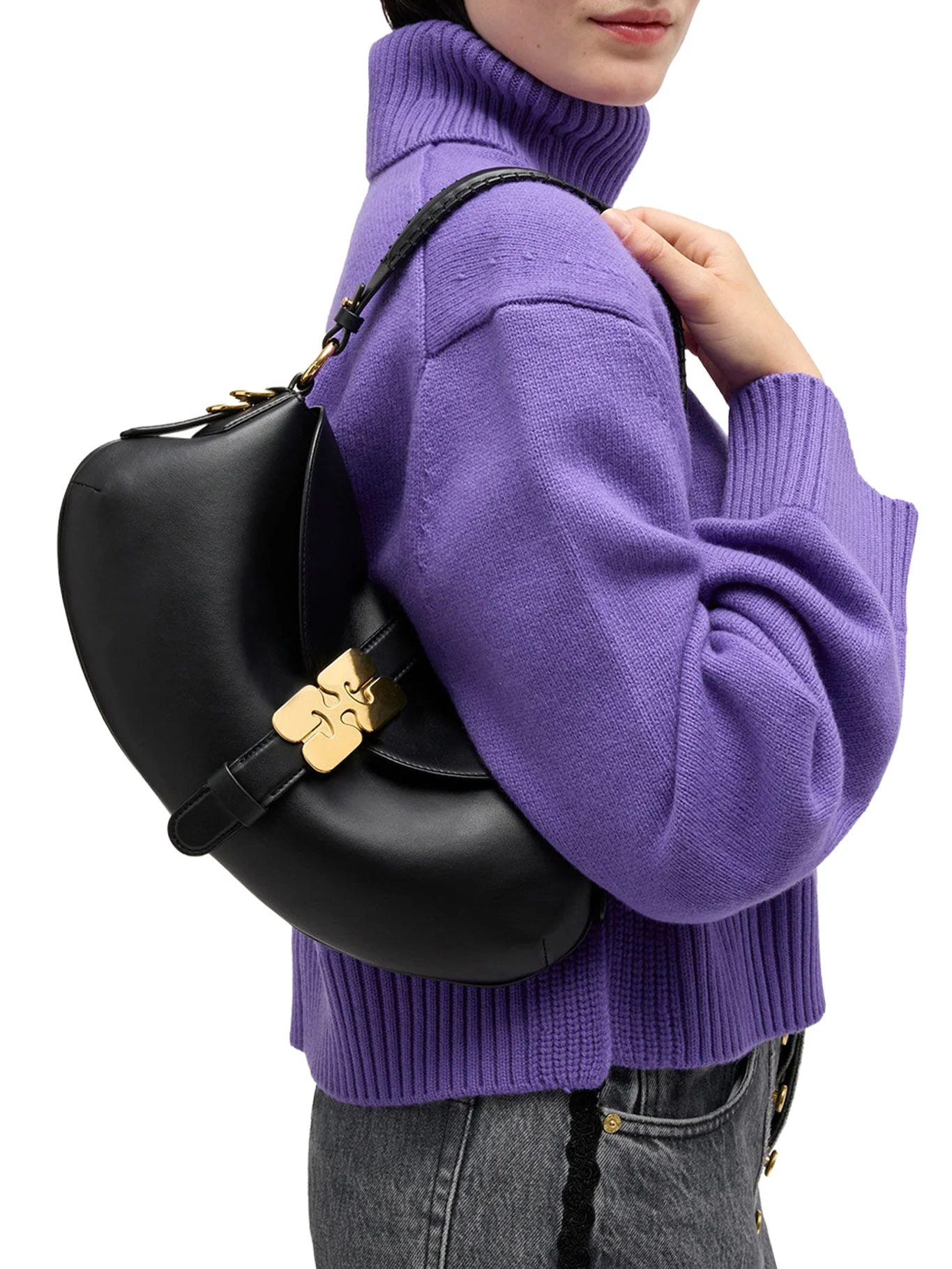 B-KAT BLACK LEATHER BAGUETTE BAG - Image 2