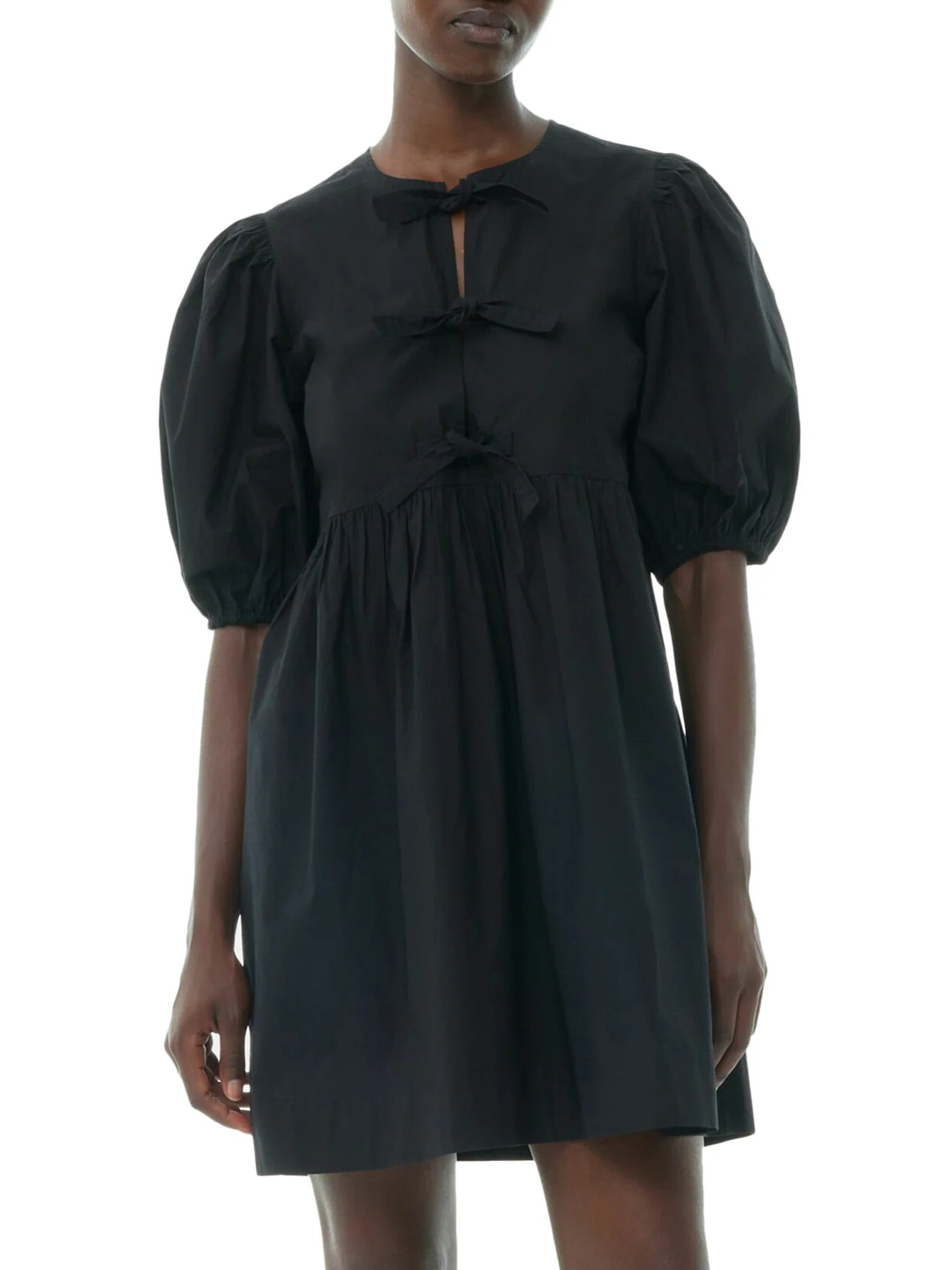 BLACK COTTON POPLIN TIE STRING MINI DRESS - Image 5