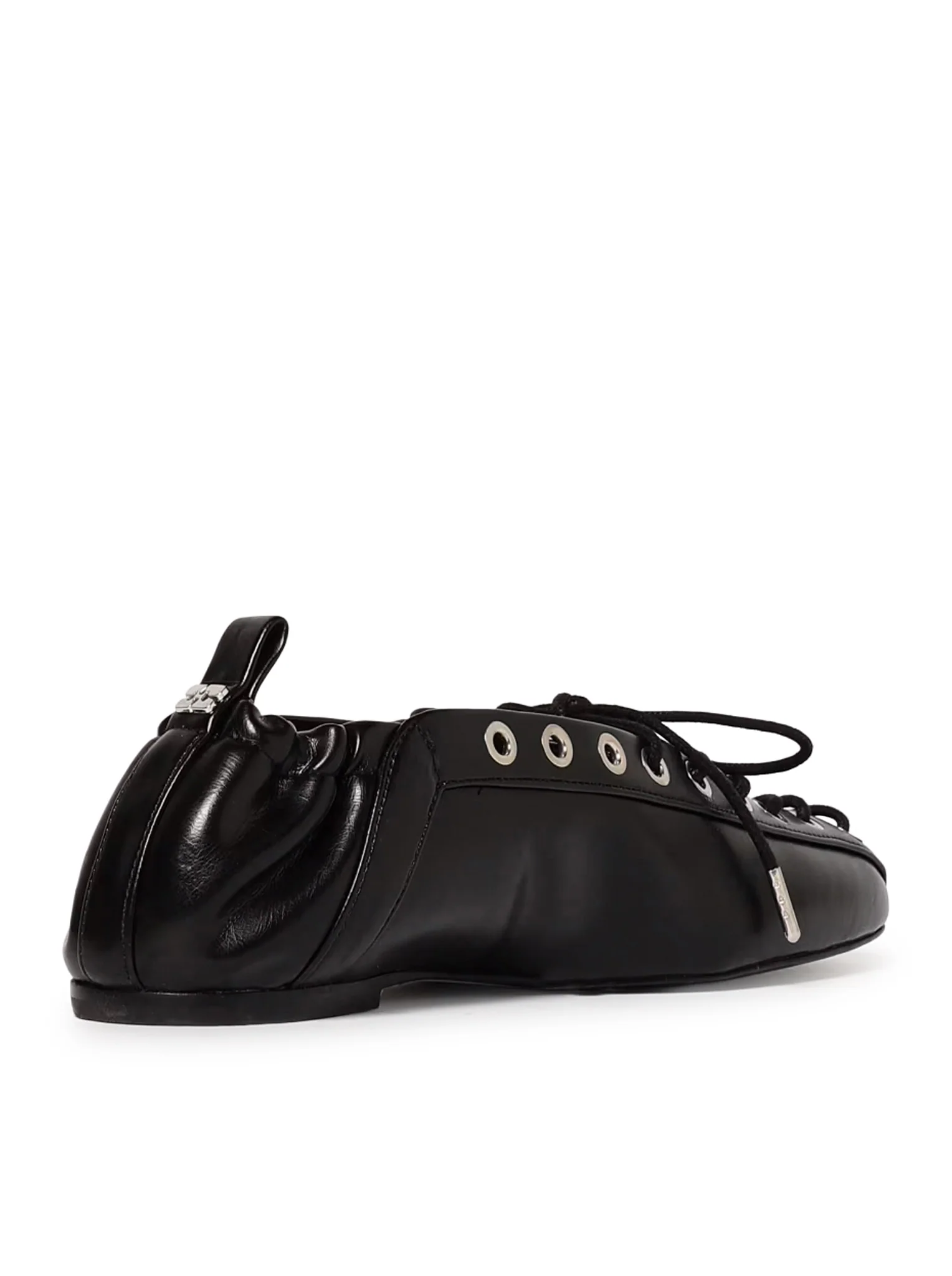 BLACK OLEATEX LACE-UP BALLET FLATS - Image 3
