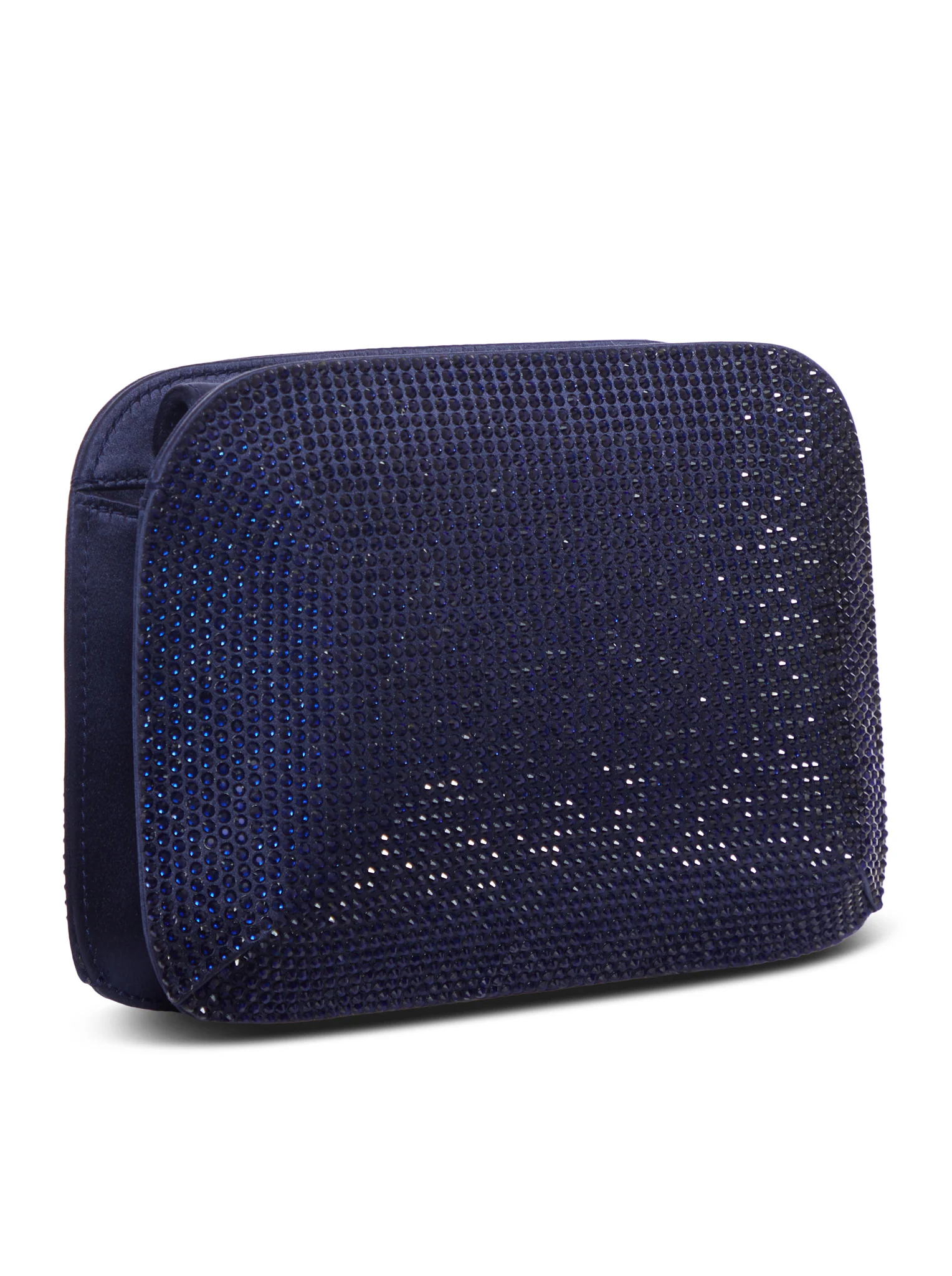 JEWEL CLUTCH BAG IN SATIN WITH BLUE CRYSTALS AND CHAIN - Image 2