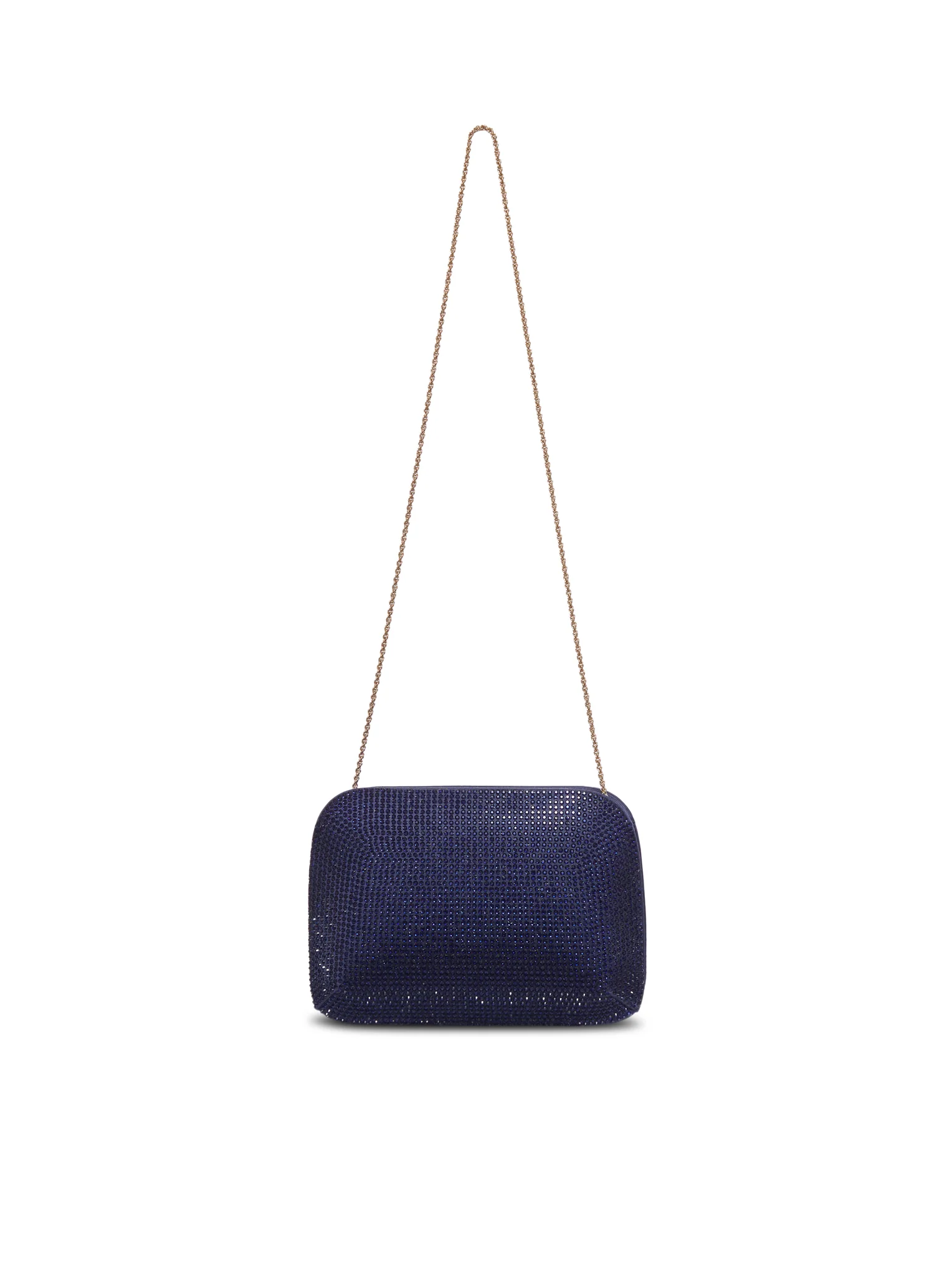 JEWEL CLUTCH BAG IN SATIN WITH BLUE CRYSTALS AND CHAIN - Image 4