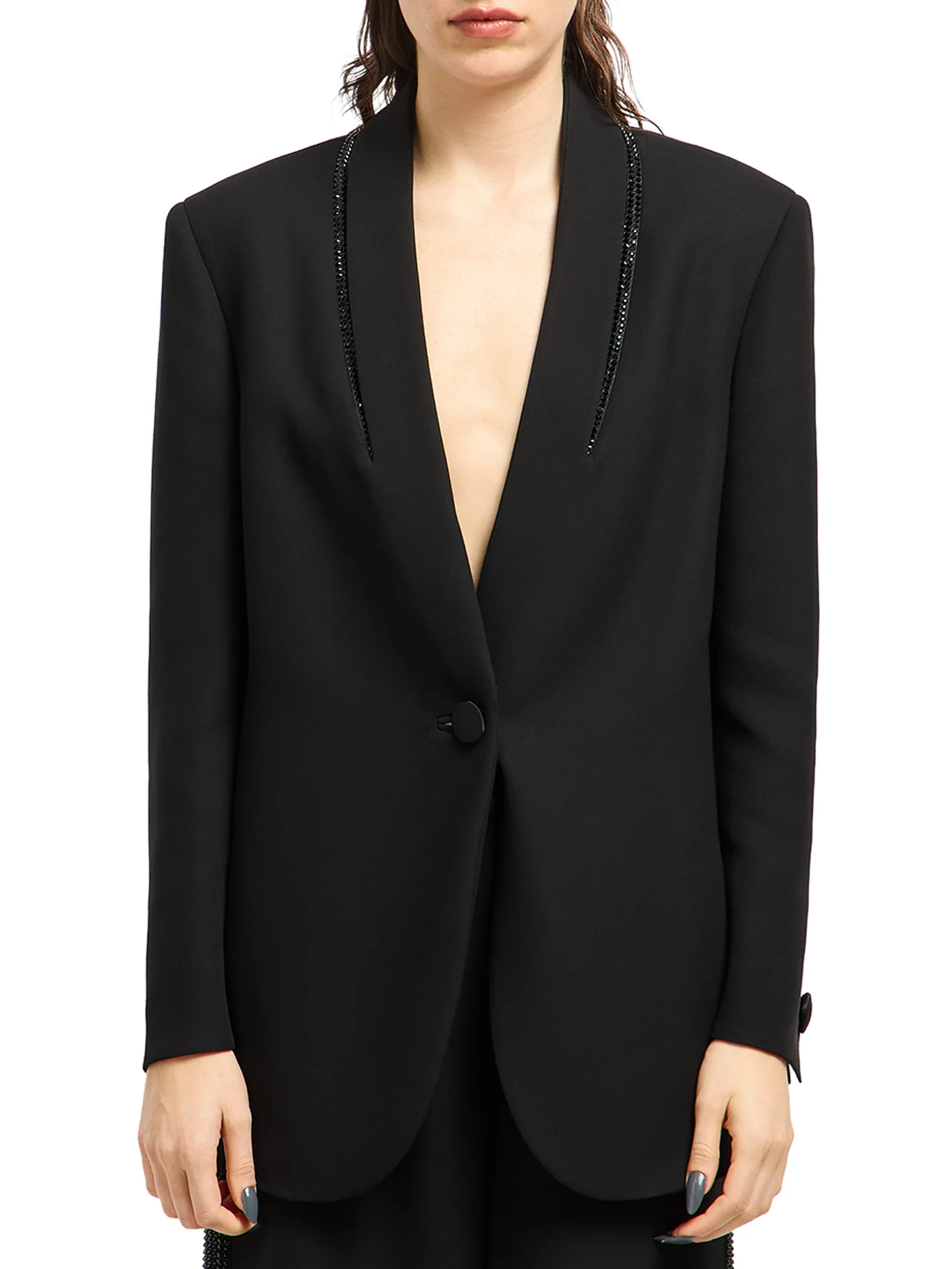SINGLE BREASTED SILK JACKET WITH RHINESTONE EMBROIDERY - Image 3