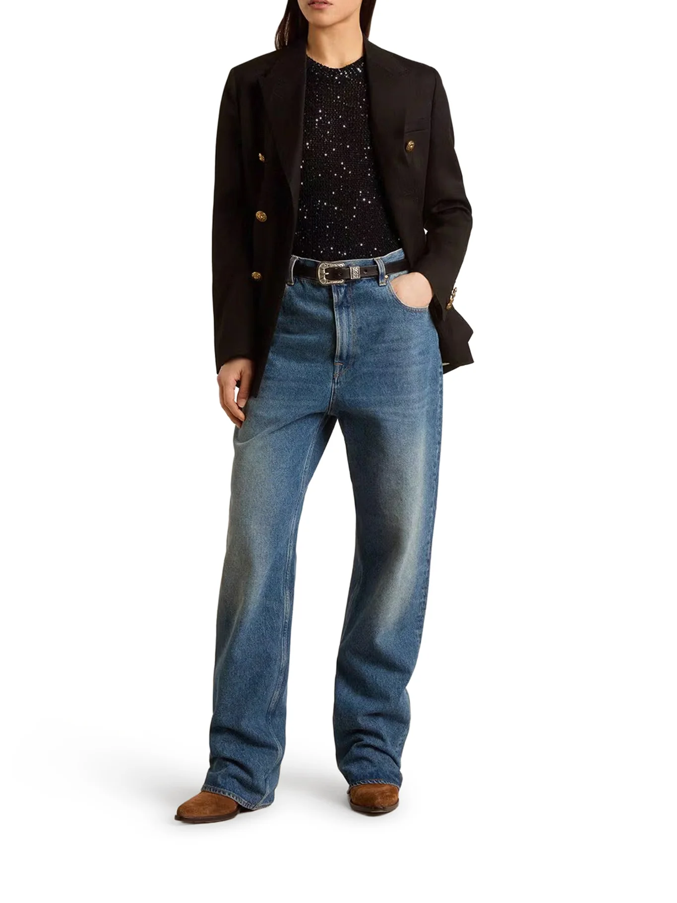NET MESH TOP WITH SEQUINS AND CONTRASTING DETAILS - Image 2