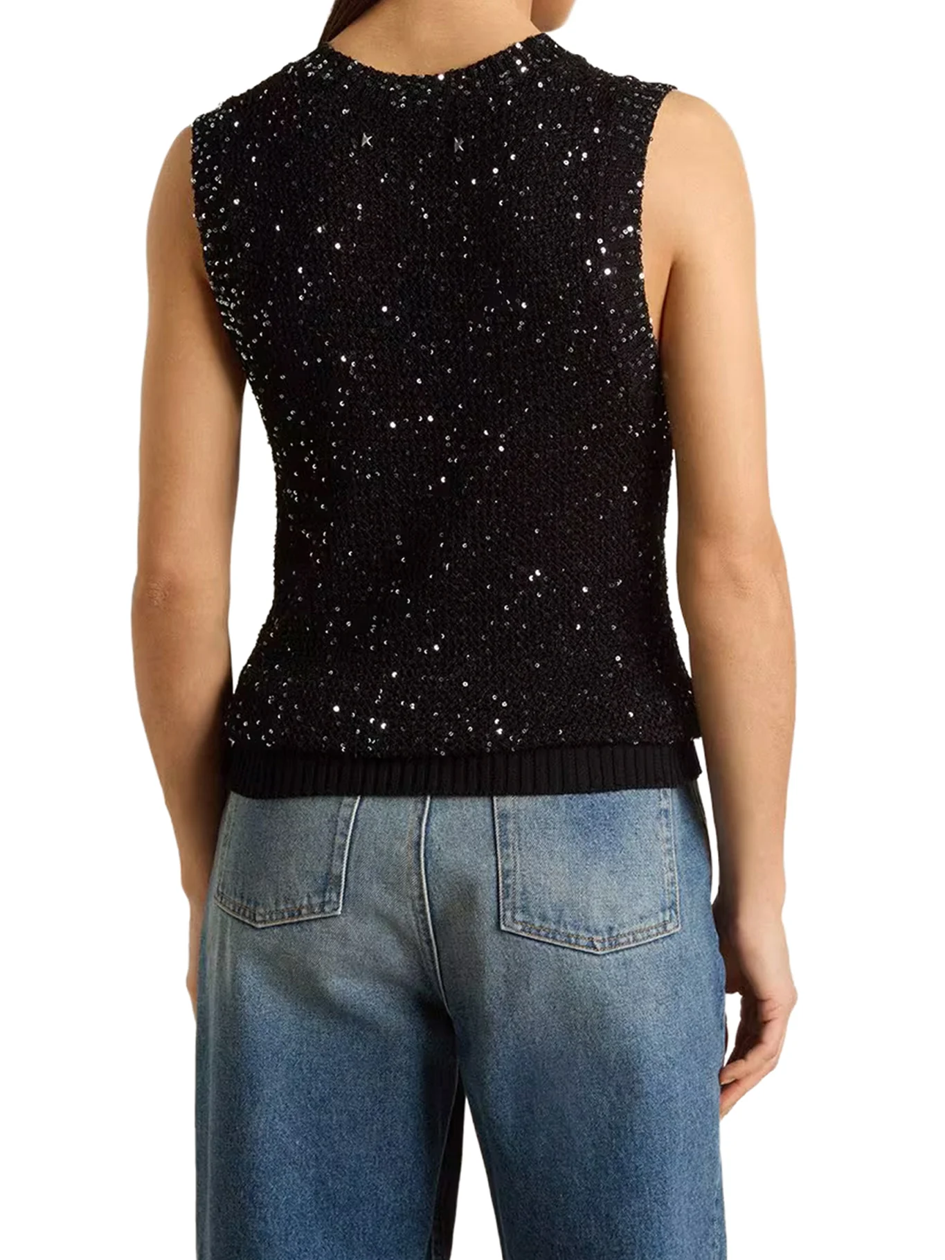 NET MESH TOP WITH SEQUINS AND CONTRASTING DETAILS - Image 4