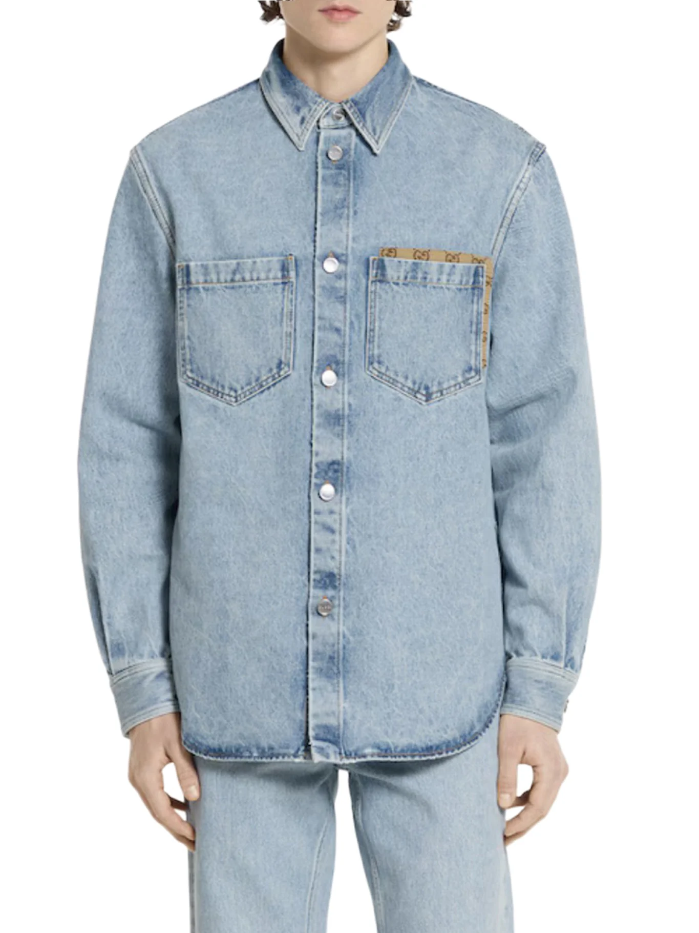 DÉLAVÉ DENIM SHIRT WITH GG INSERT - Image 3