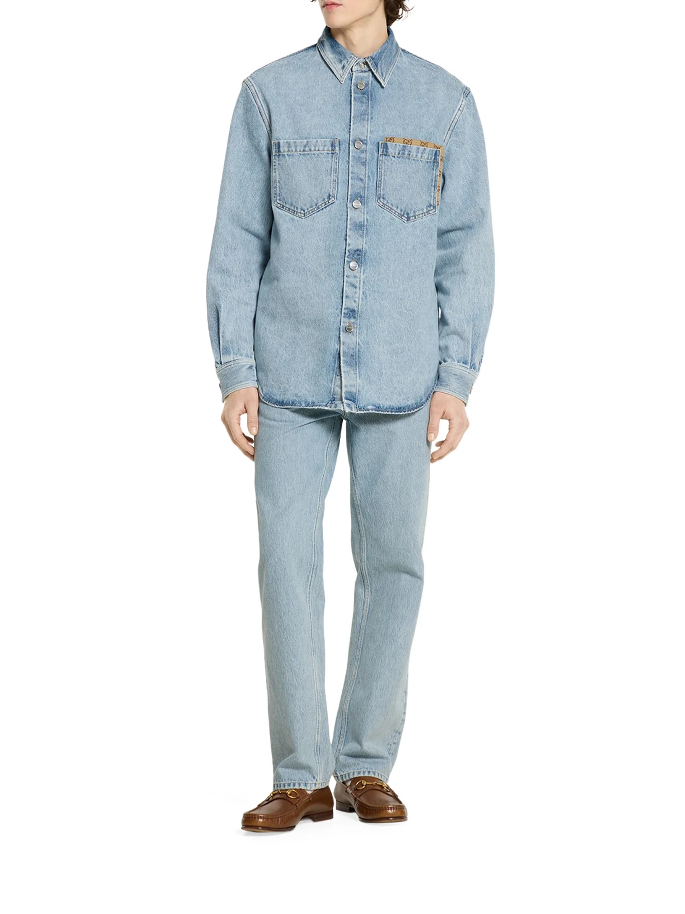 DÉLAVÉ DENIM TROUSERS WITH GG INSERT - Image 2